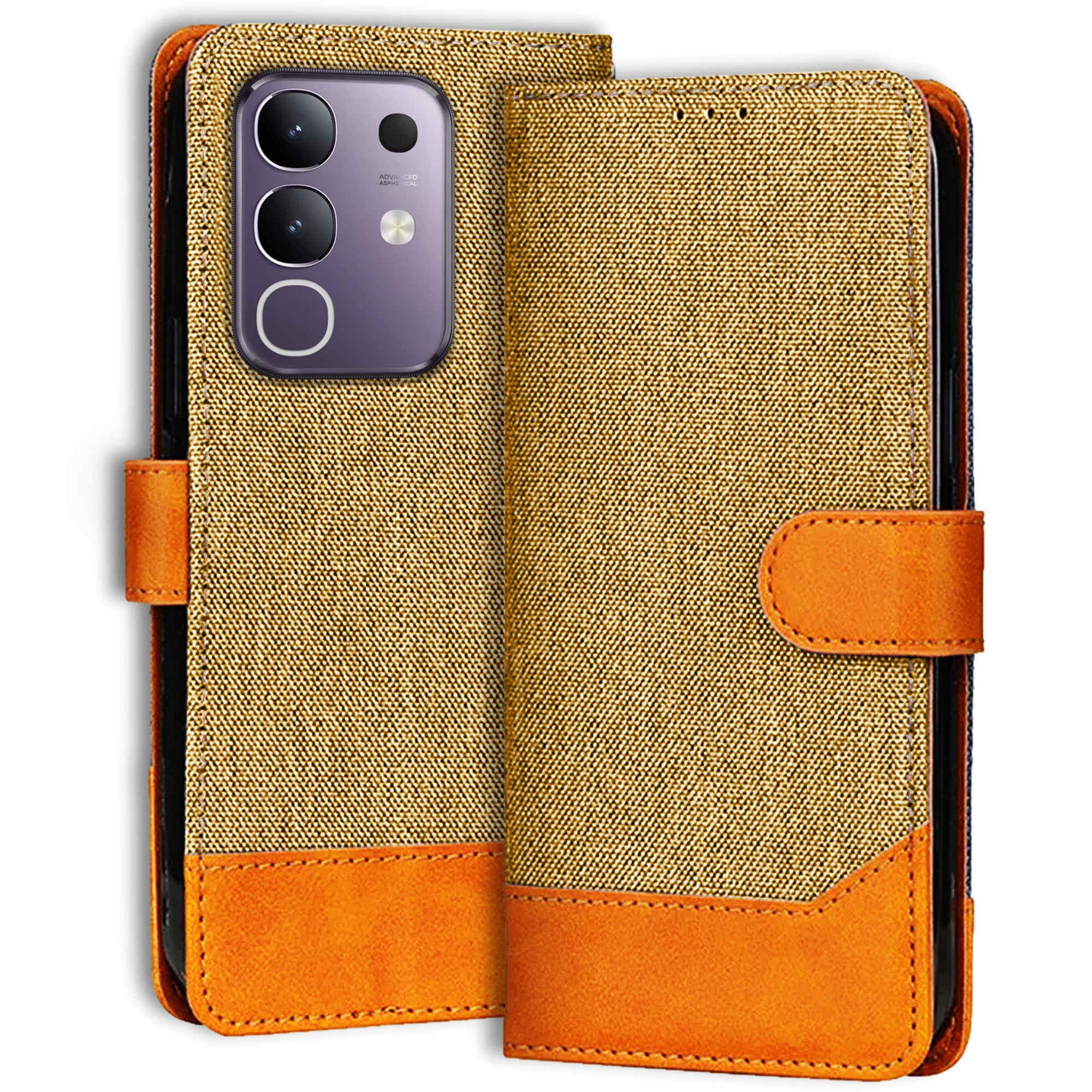 Accesorios Vivo T4X 5G denim flip cover – Light Brown – Image 1 #color_light brown