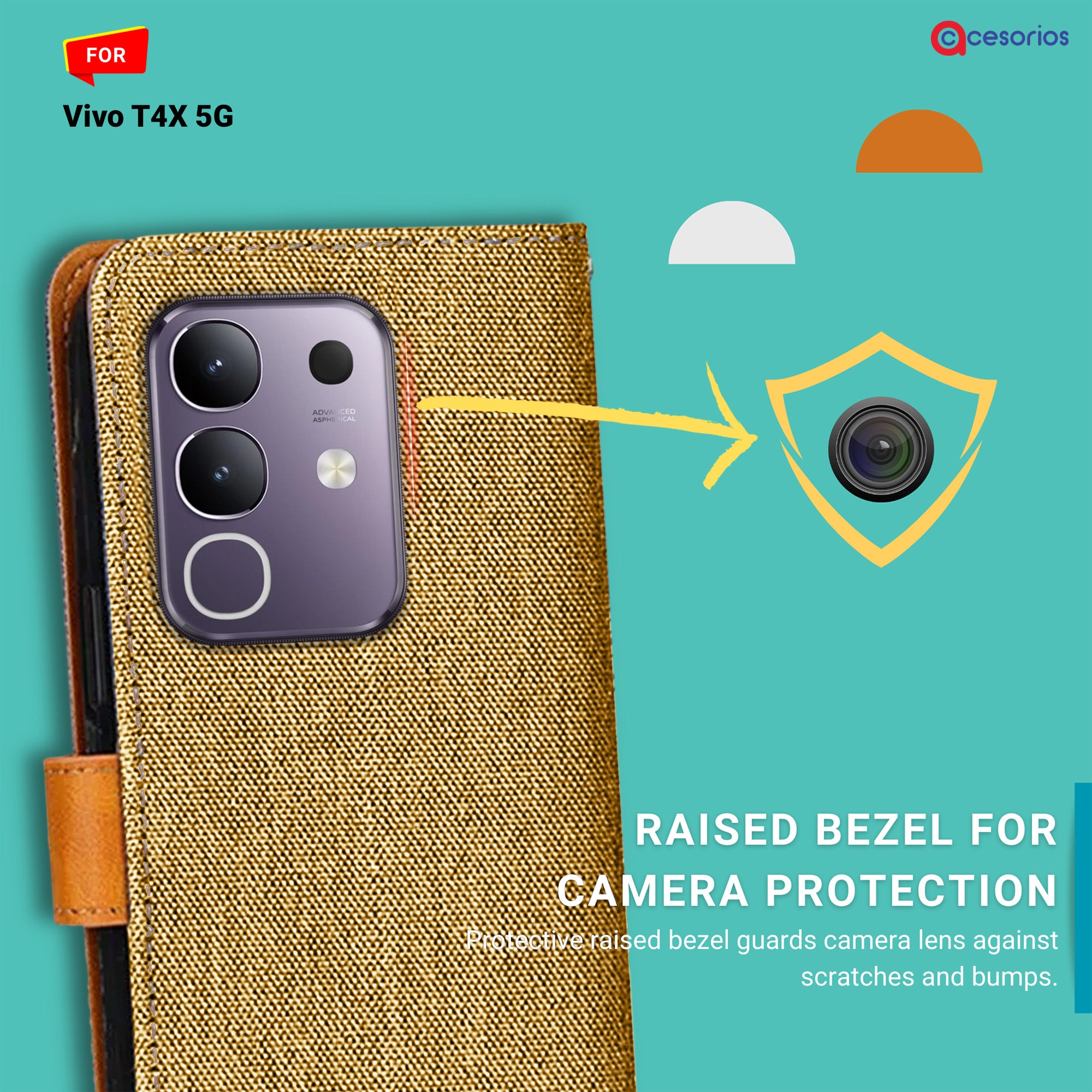 Accesorios Vivo T4X 5G denim flip cover – Light Brown – Image 2 #color_light brown