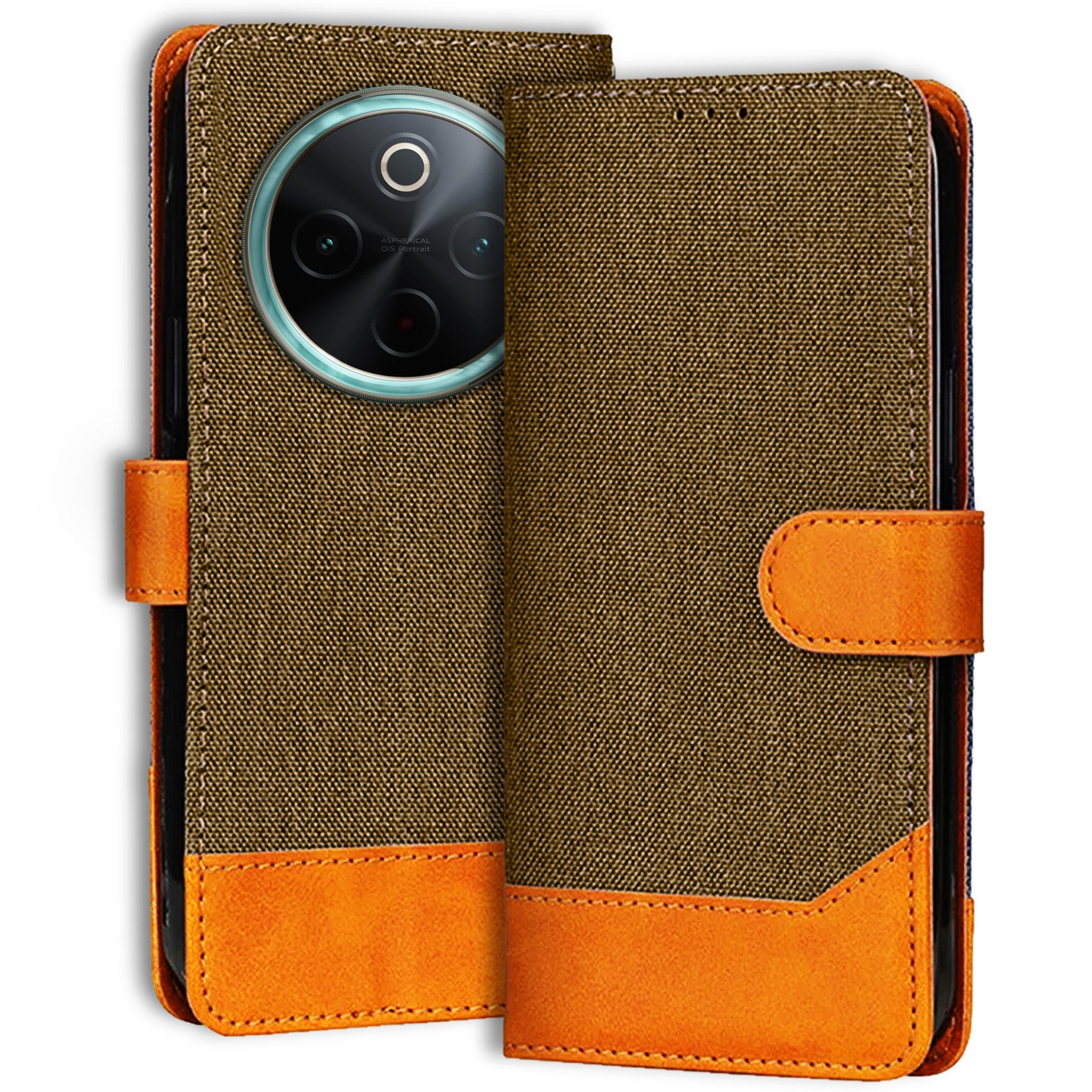 Accesorios Vivo T4 5G denim flip cover – Dark Brown – Image 1 #color_dark brown
