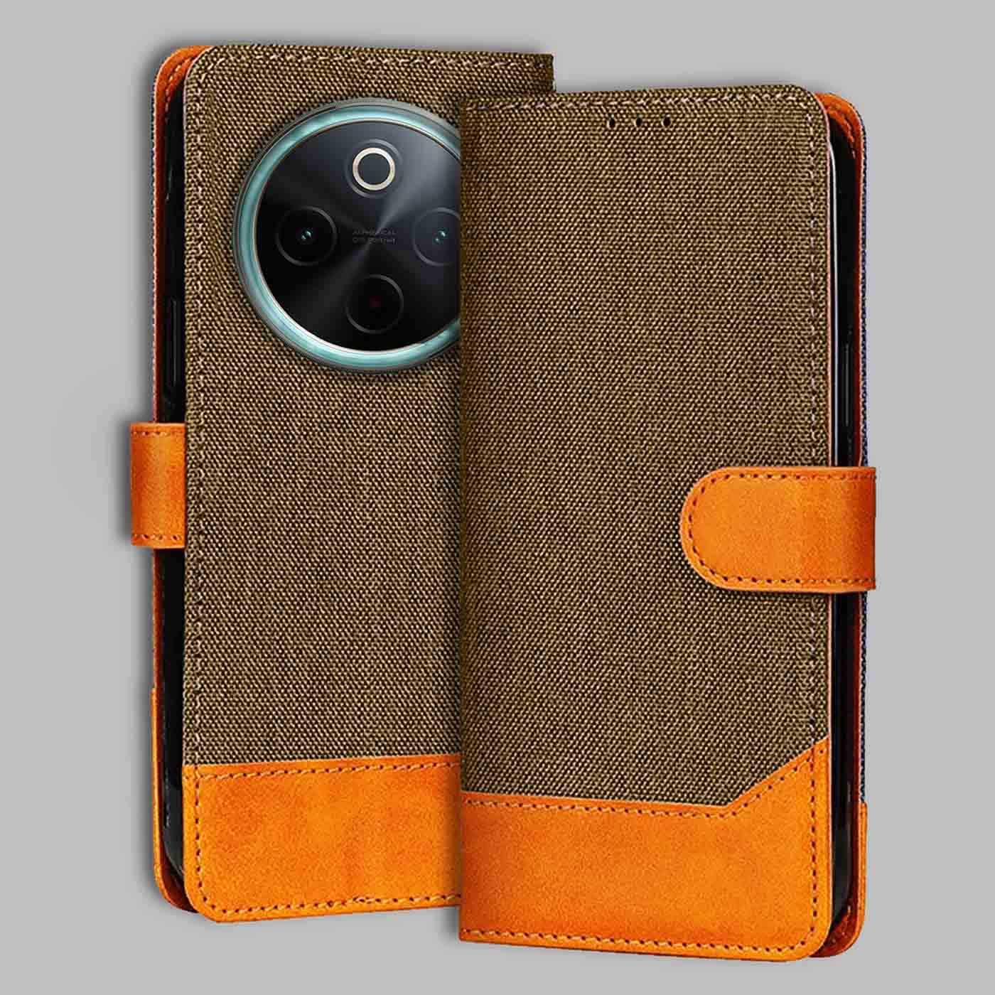 Accesorios Vivo T4 5G denim flip cover – Dark Brown – Image 1 #color_dark b