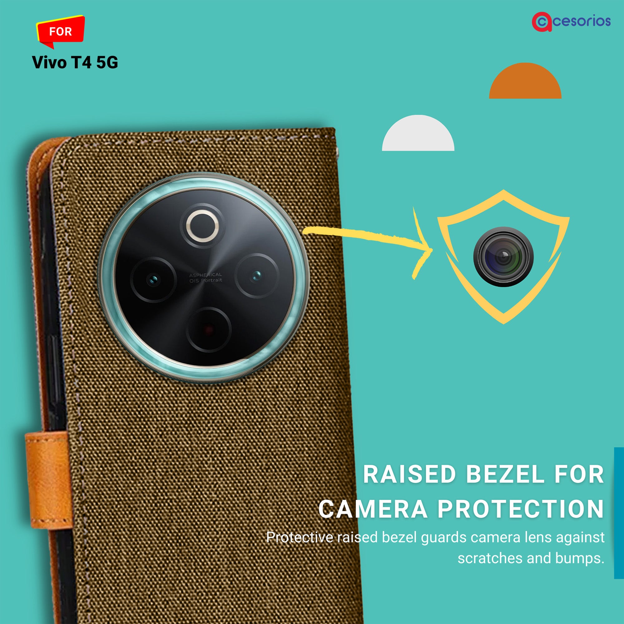 Accesorios Vivo T4 5G denim flip cover – Dark Brown – Image 2 #color_dark brown