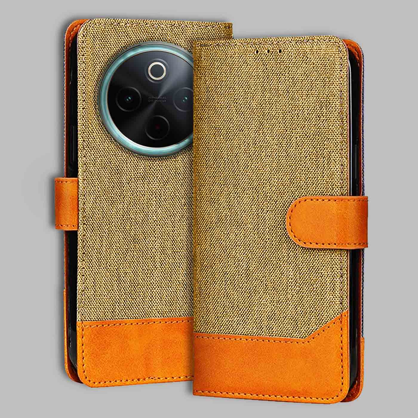 Vivo T4 5G flip cover in Light Brown — front view by Accesorios
