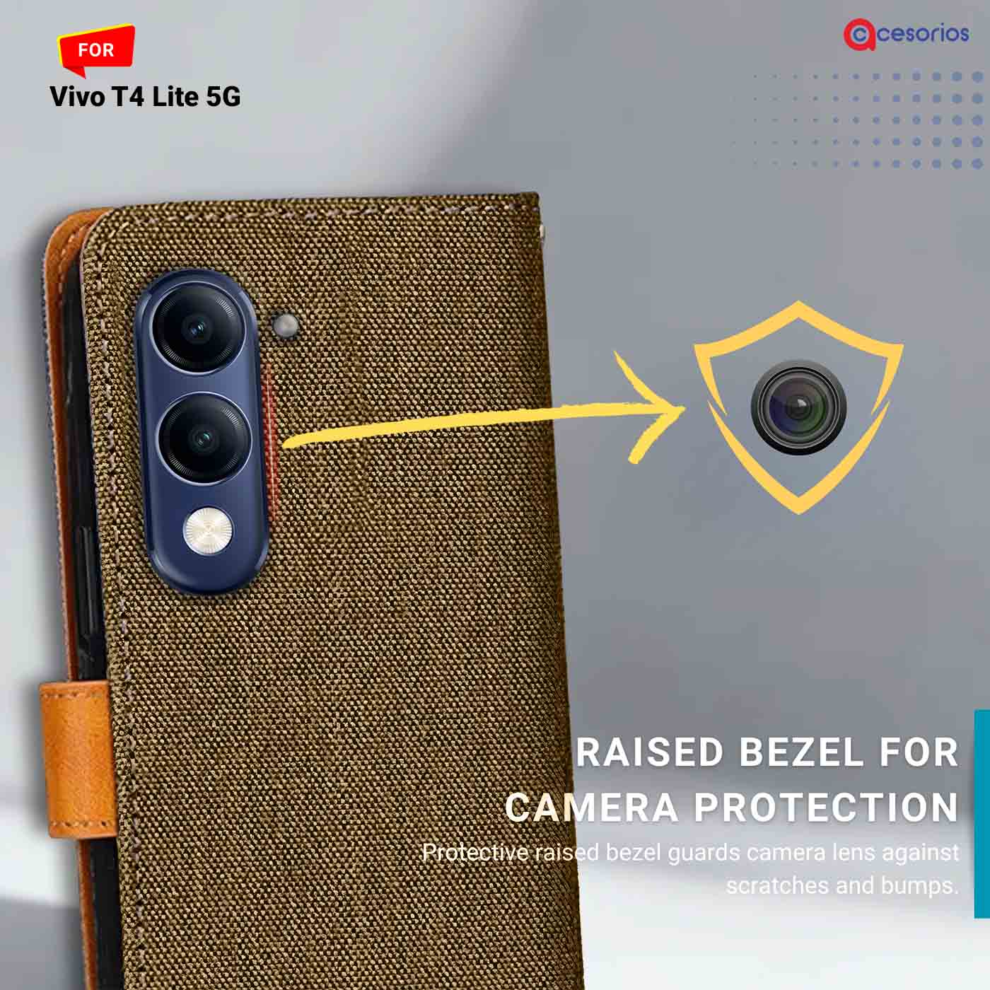 Denim & Leather back panel — Vivo T4 Lite 5G in Dark Brown mobile case