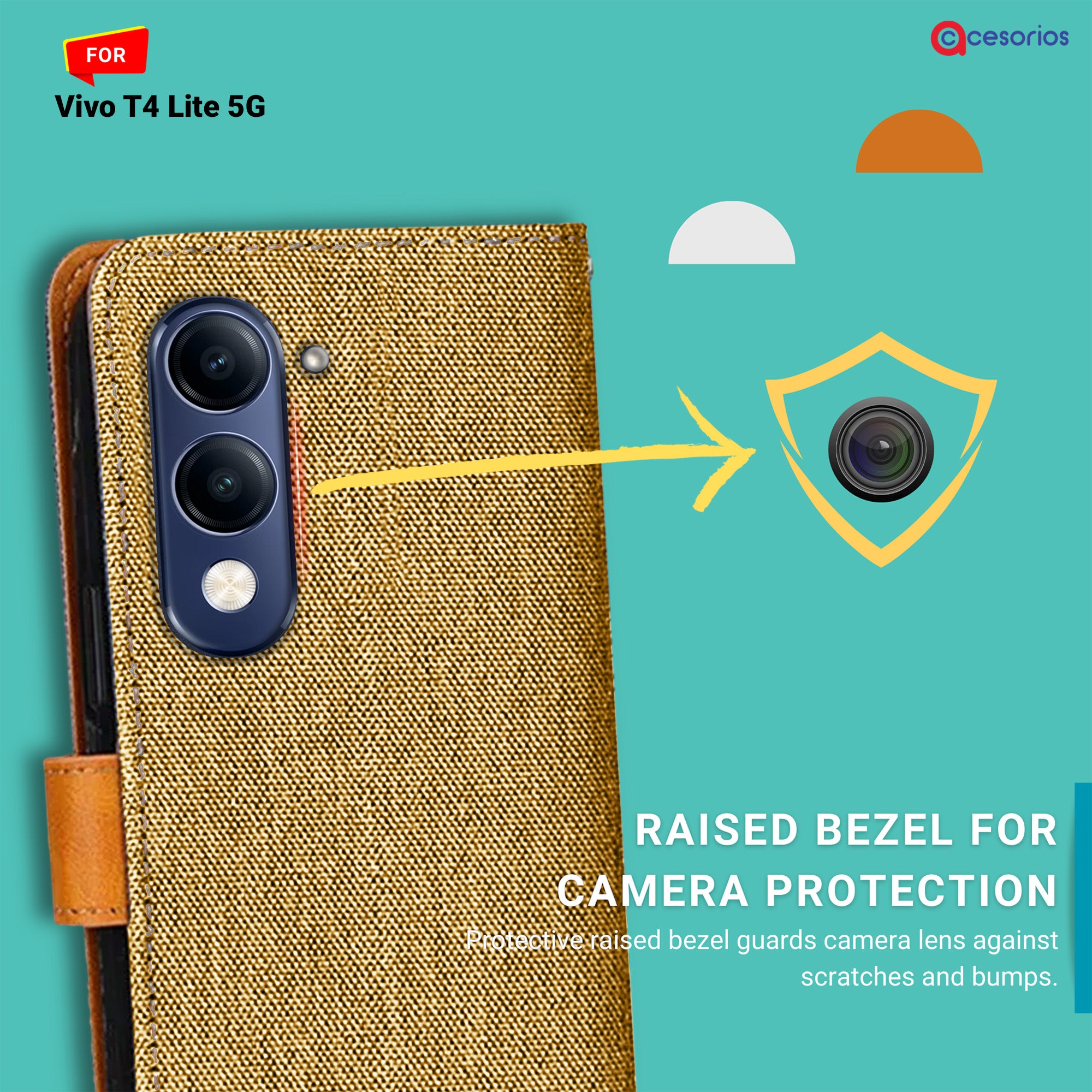 Accesorios Vivo T4 Lite 5G denim flip cover – Light Brown – Image 2 #color_light brown