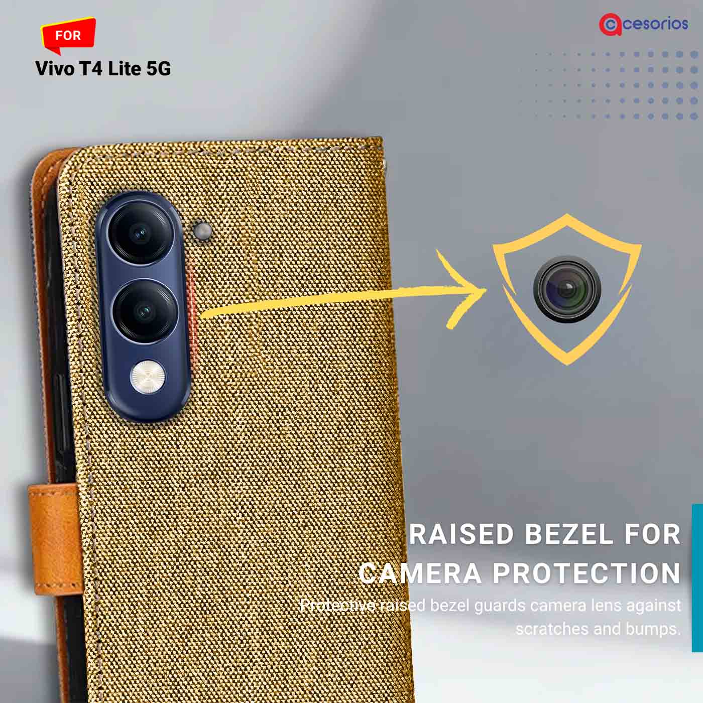 Denim & Leather back panel — Vivo T4 Lite 5G in Light Brown mobile case