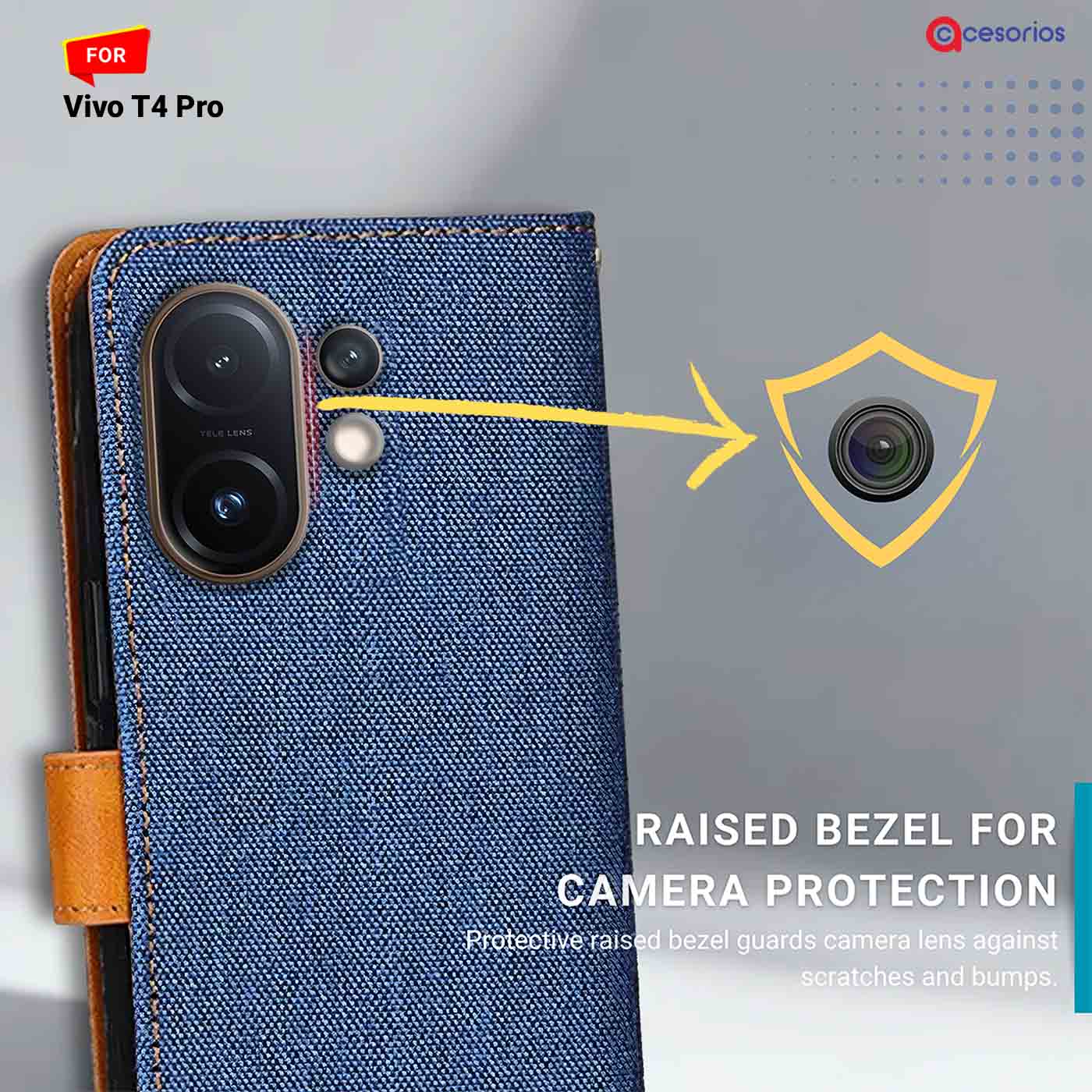 Denim & Leather back panel — Vivo T4 Pro 5G in Blue mobile case
