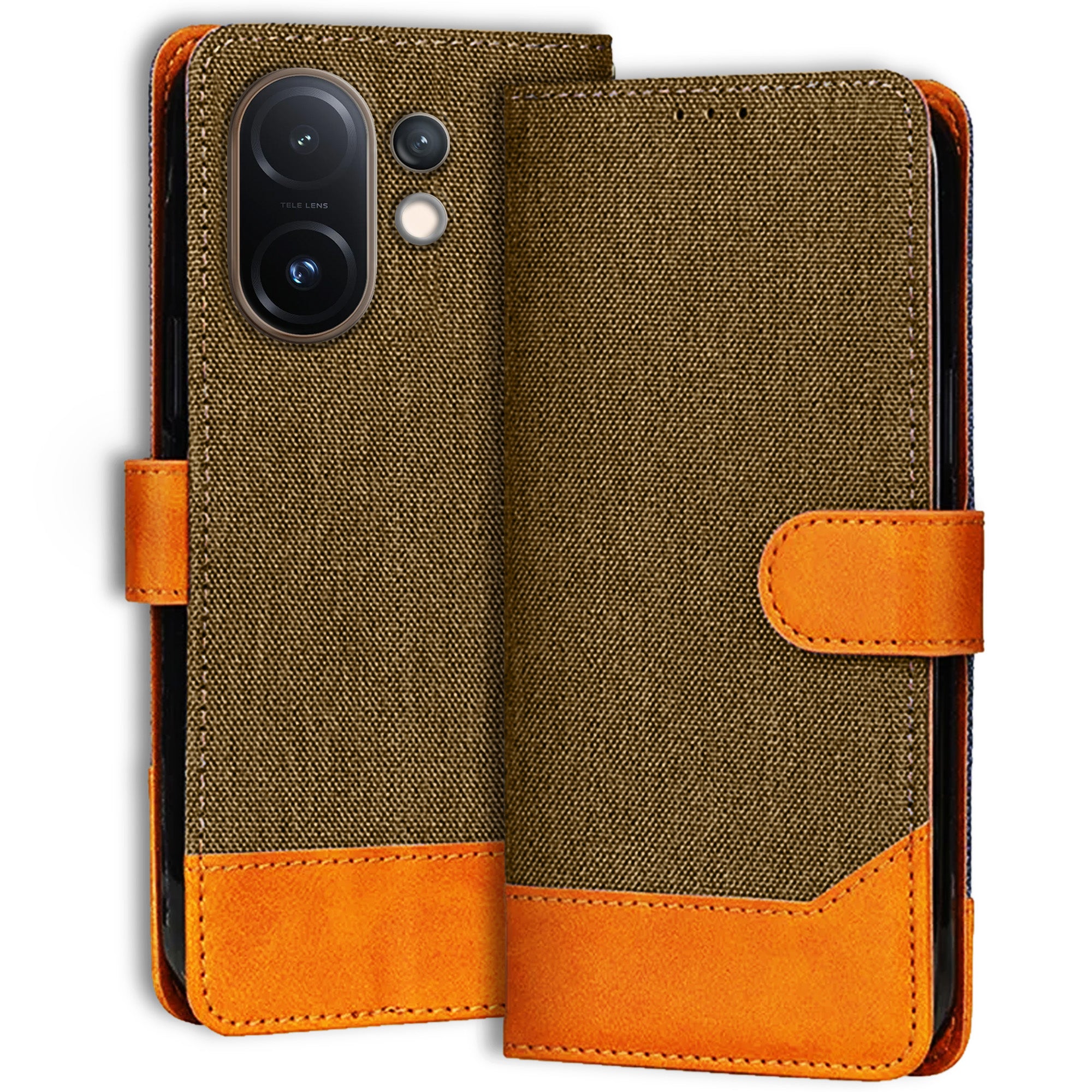 Accesorios Vivo T4 Pro denim flip cover – Dark Brown – Image 1 #color_dark brown