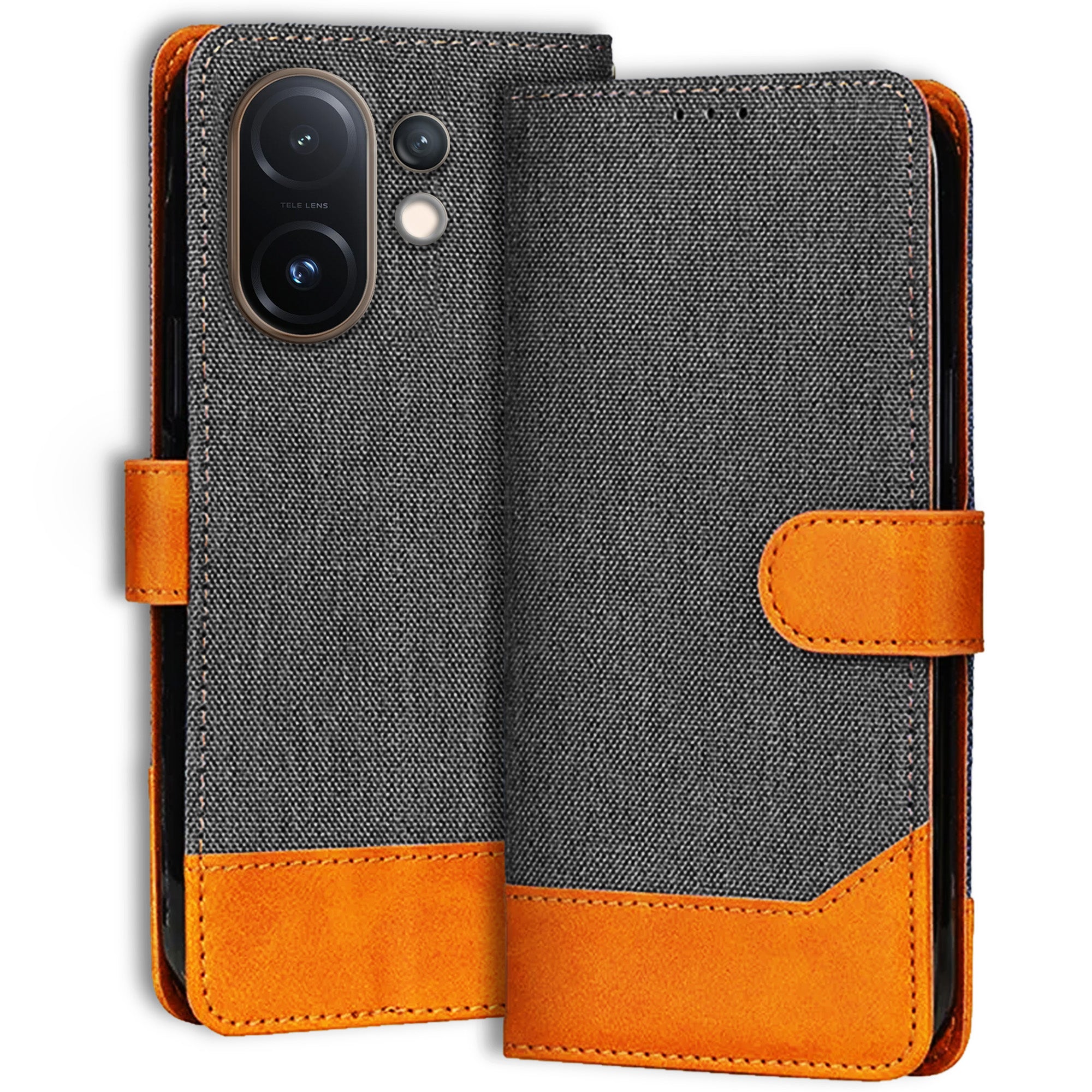 Accesorios Vivo T4 Pro denim flip cover – Grey – Image 1 #color_grey