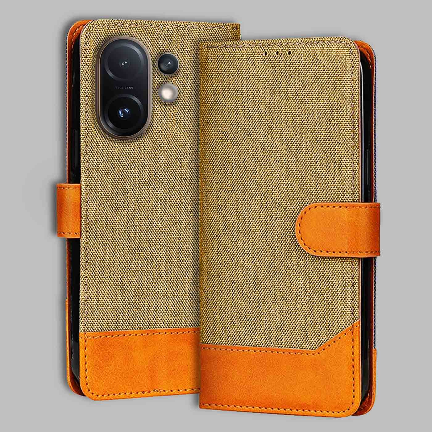 Accesorios Vivo T4 Pro denim flip cover – Light Brown – Image 1 #color_light b