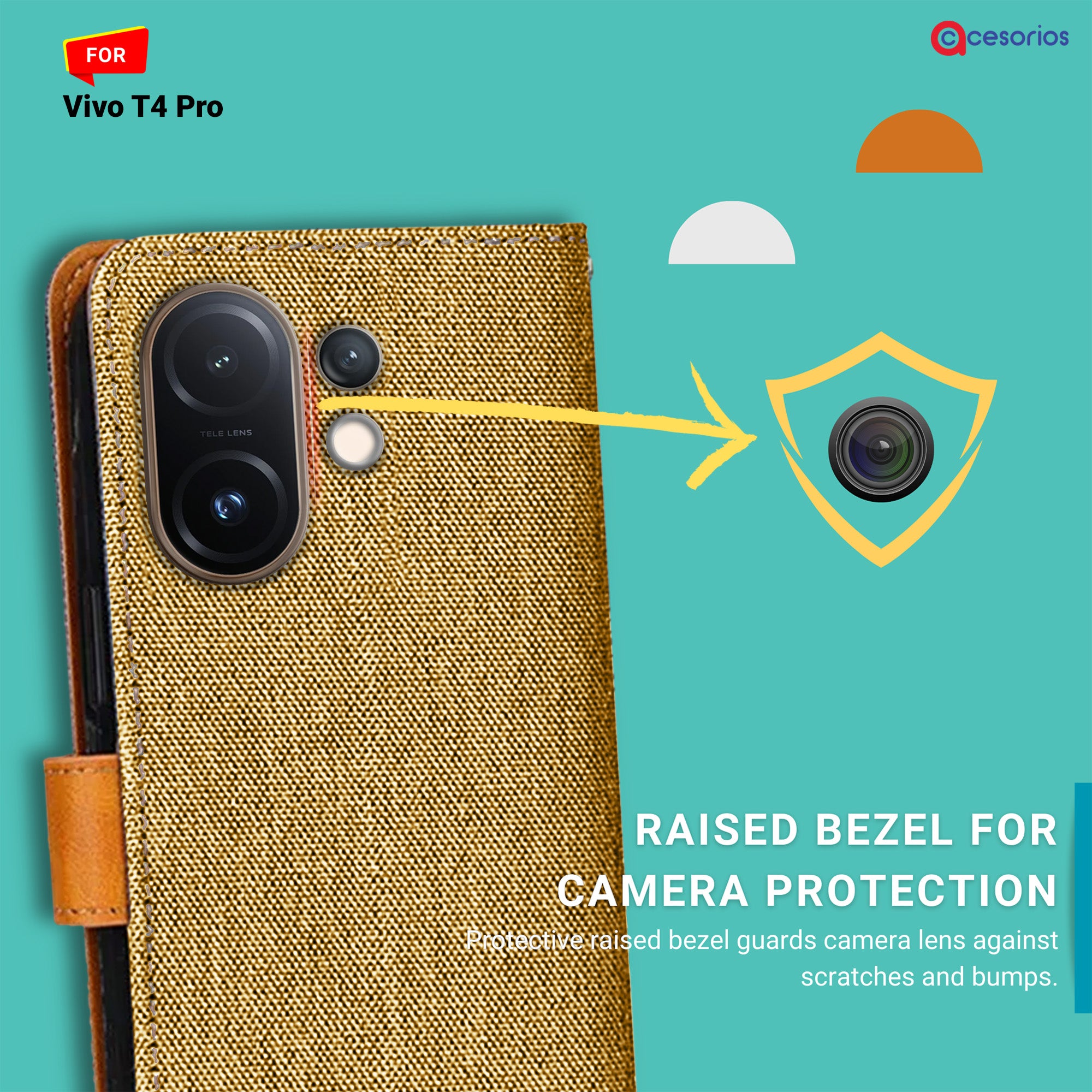 Accesorios Vivo T4 Pro denim flip cover – Light Brown – Image 2 #color_light brown