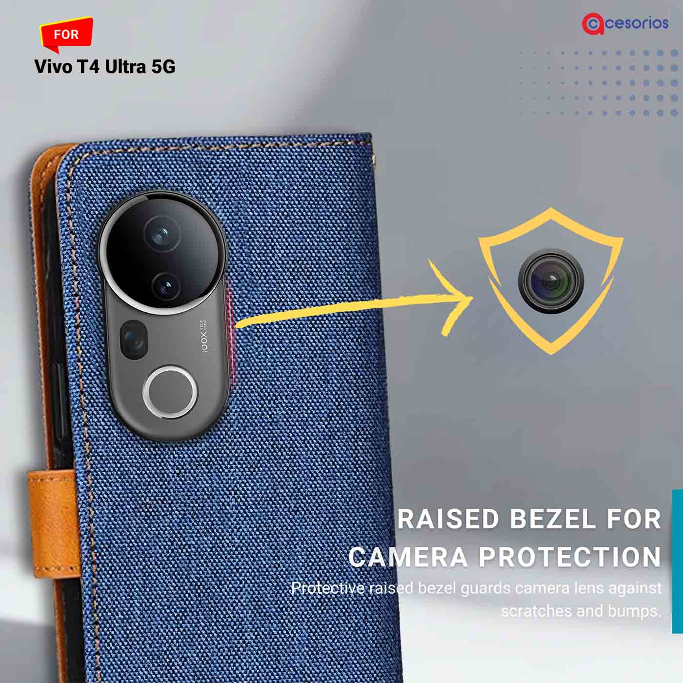 Denim & Leather back panel — Vivo T4 Ultra 5G in Blue mobile case