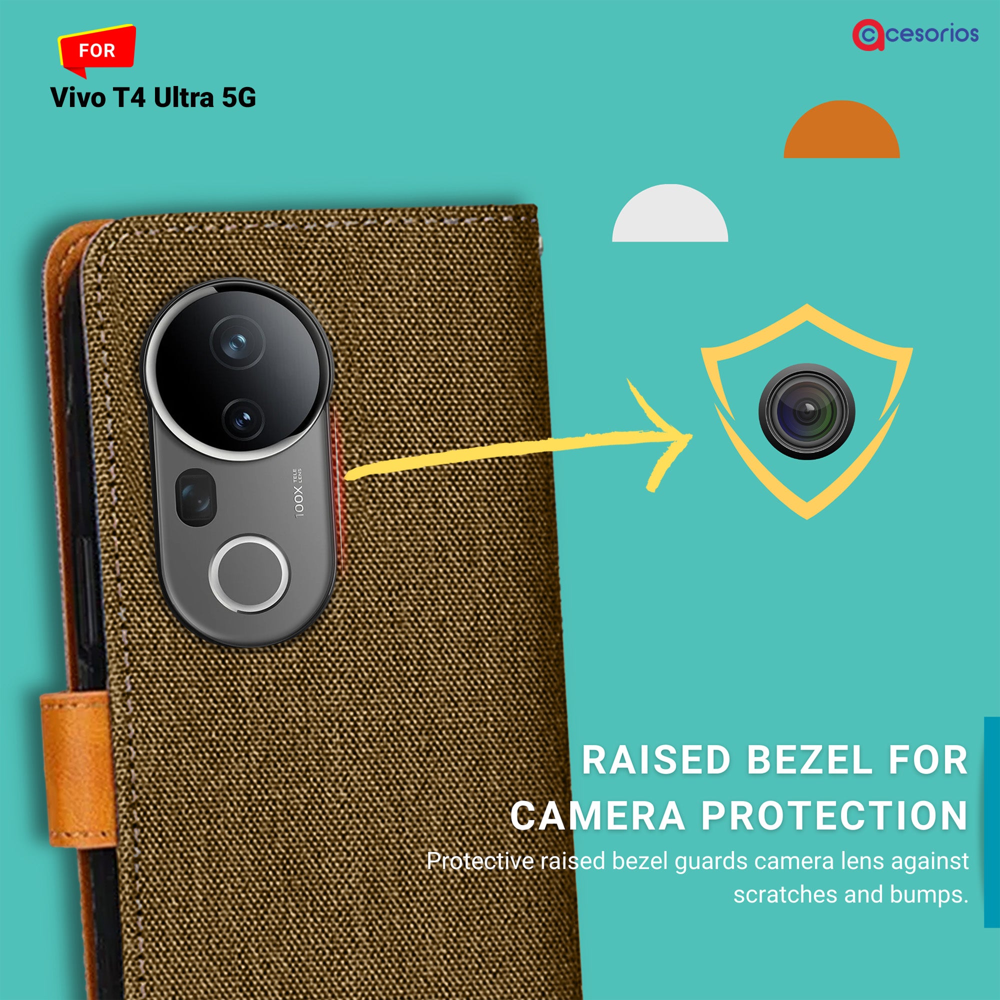 Accesorios Vivo T4 Ultra 5G denim flip cover – Dark Brown – Image 2 #color_dark brown
