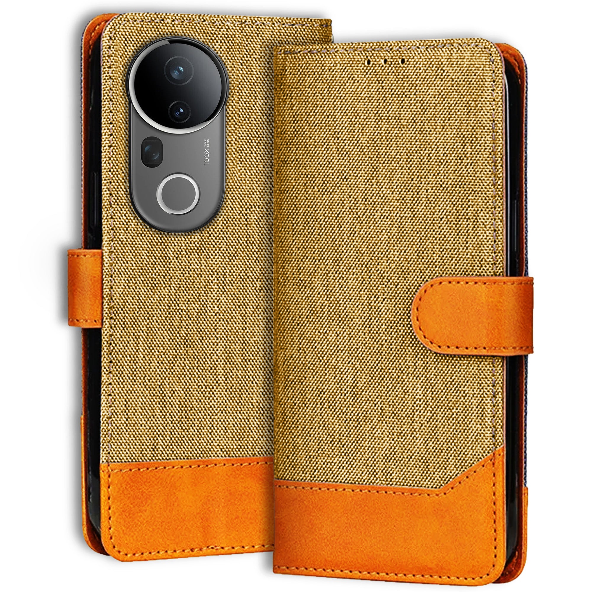 Accesorios Vivo T4 Ultra 5G denim flip cover – Light Brown – Image 1 #color_light brown