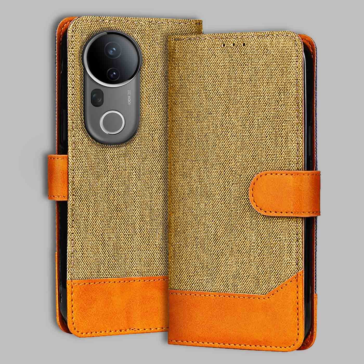 Accesorios Vivo T4 Ultra 5G denim flip cover – Light Brown – Image 1 #color_light b
