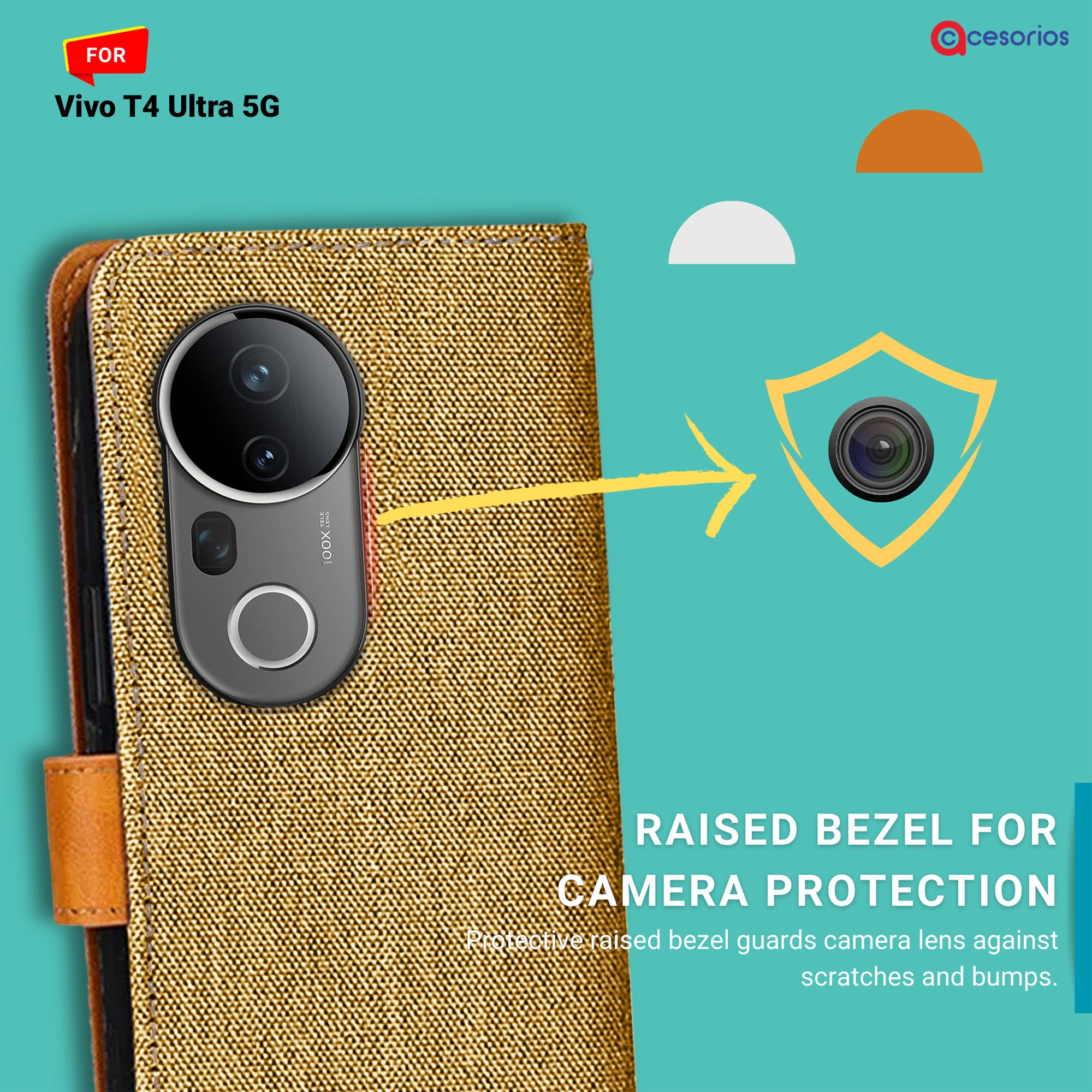 Accesorios Vivo T4 Ultra 5G denim flip cover – Light Brown – Image 2 #color_light brown