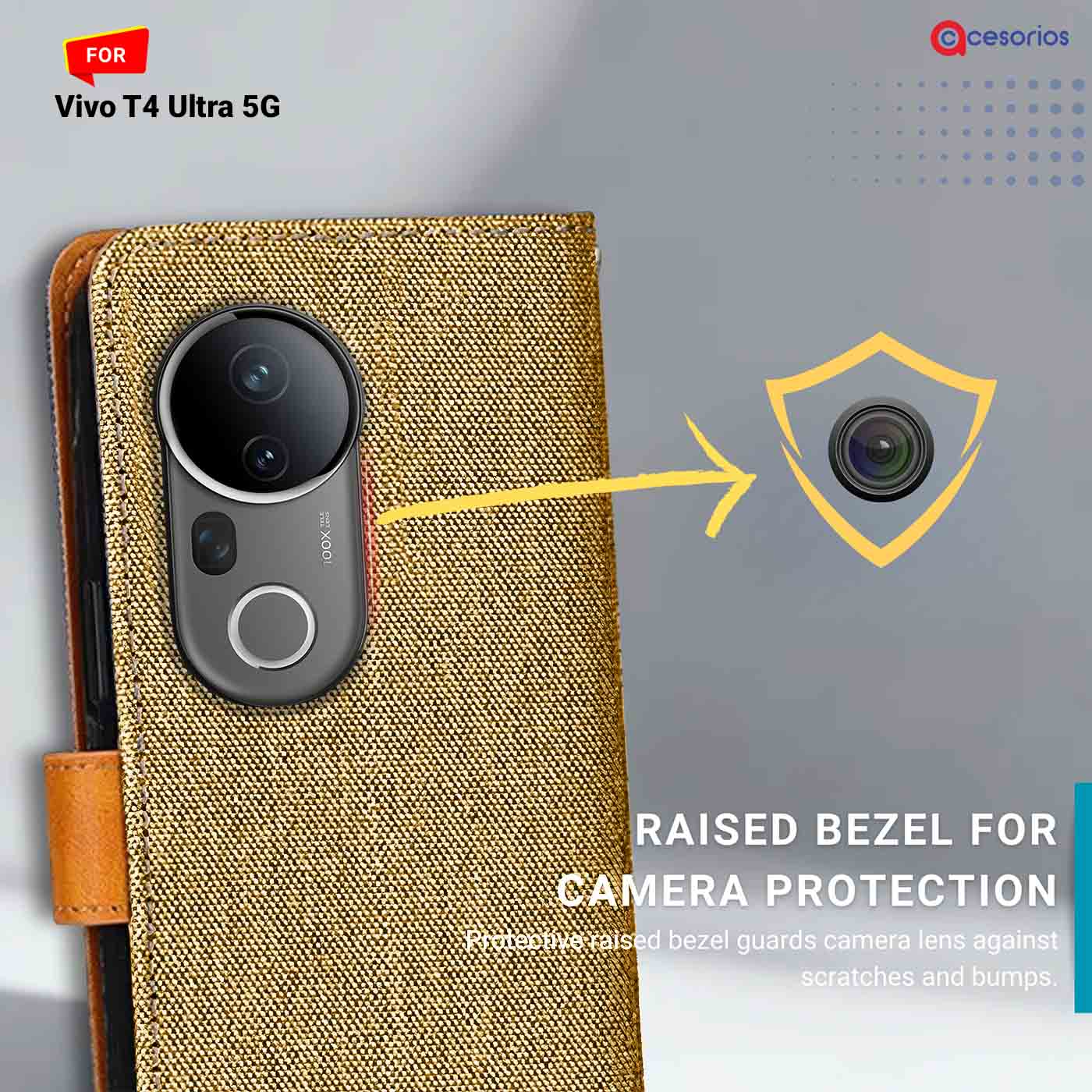Denim & Leather back panel — Vivo T4 Ultra 5G in Light Brown mobile case