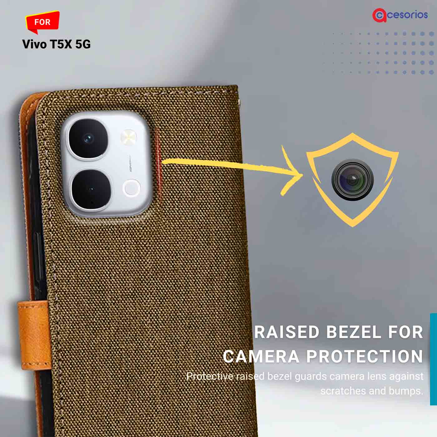 Denim & Leather back panel — Vivo T5X in Dark Brown mobile case