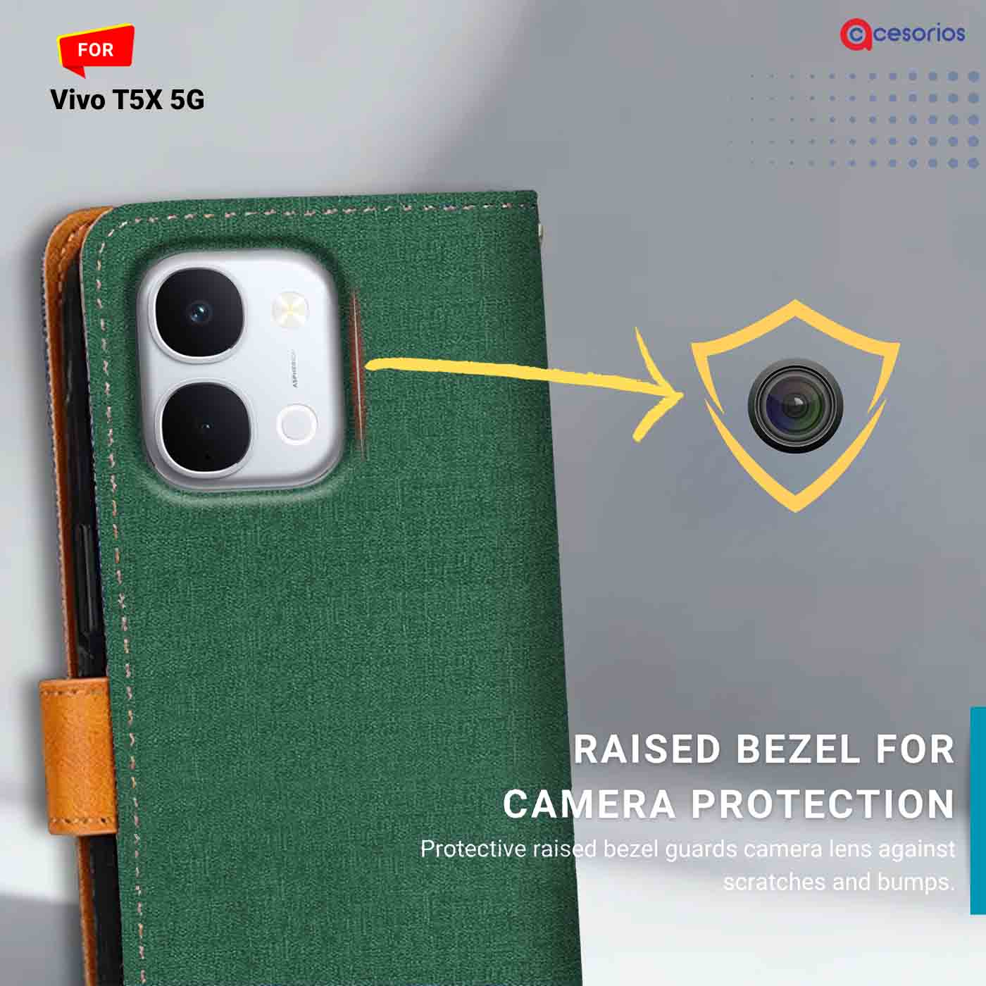 Accesorios Vivo T5X 5G denim flip cover – Green – Image 2 #color_g