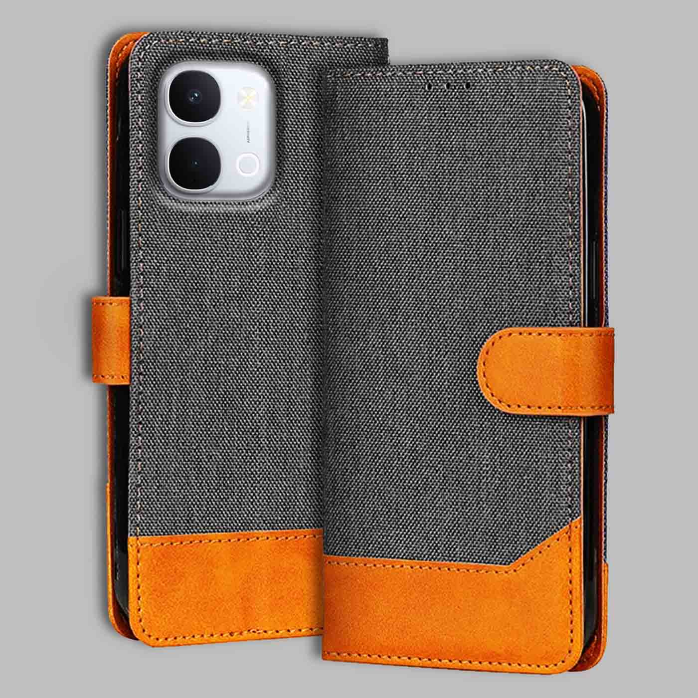 Accesorios Vivo T5X 5G denim flip cover – Grey – Image 1 #color_