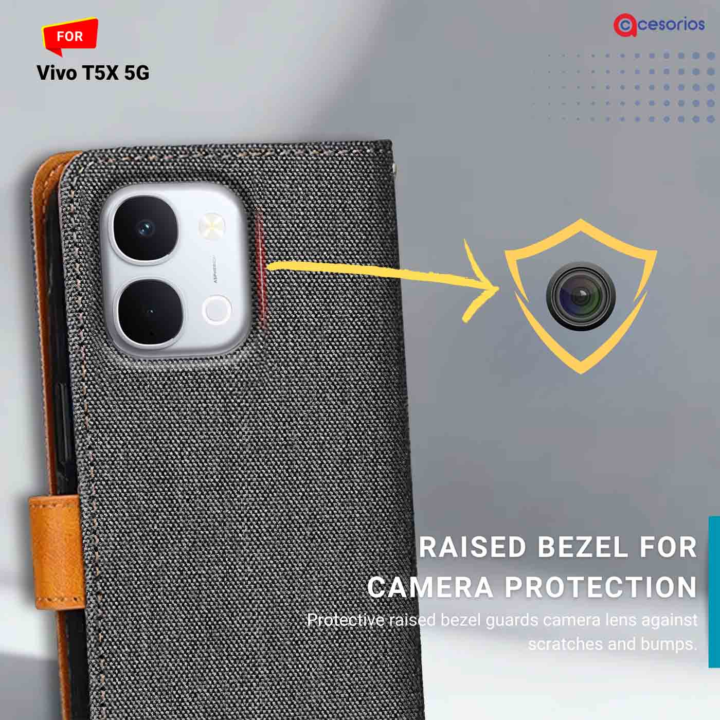 Denim & Leather back panel — Vivo T5X in Grey mobile case
