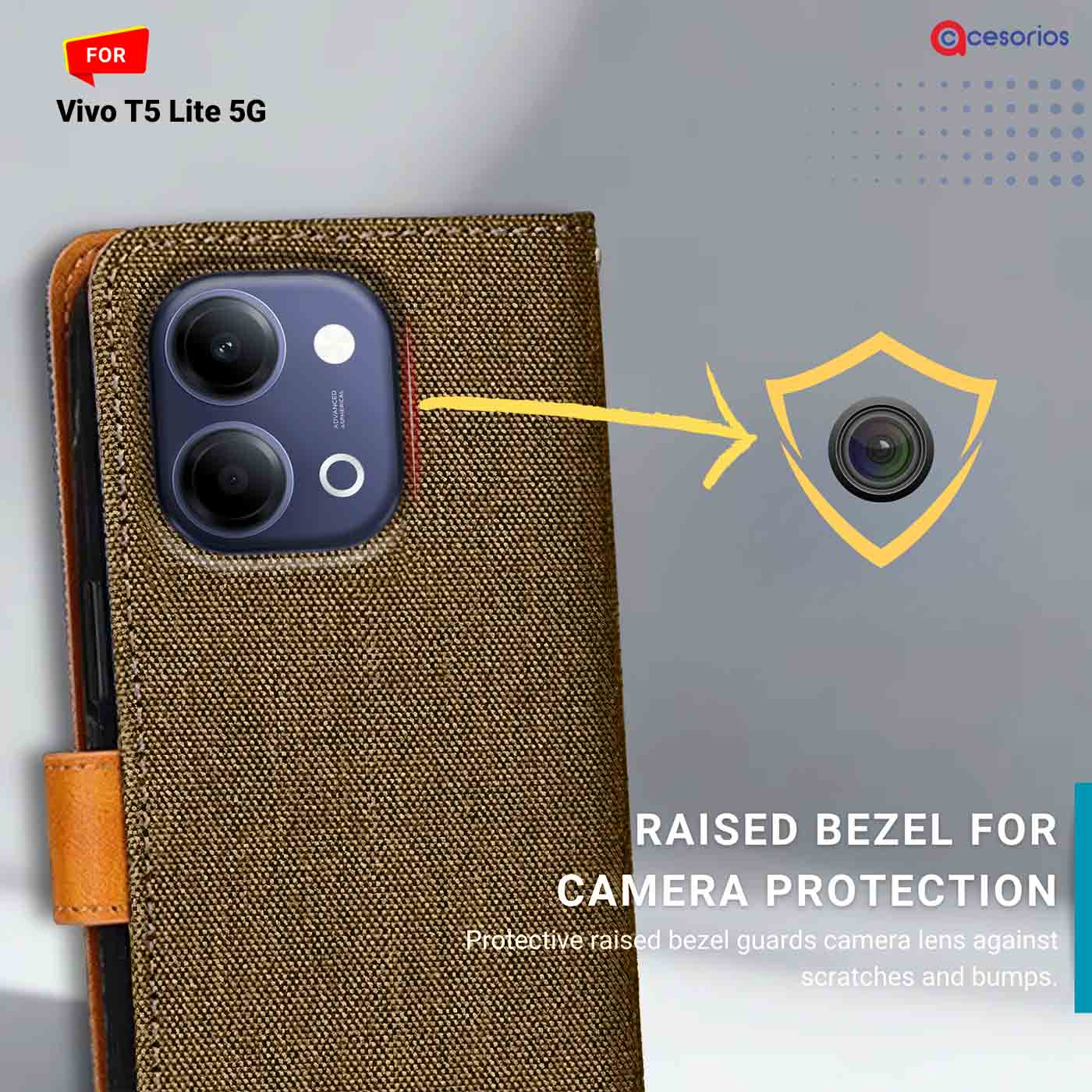 Denim & Leather back panel — Vivo T5 Lite 5G in Brown mobile case