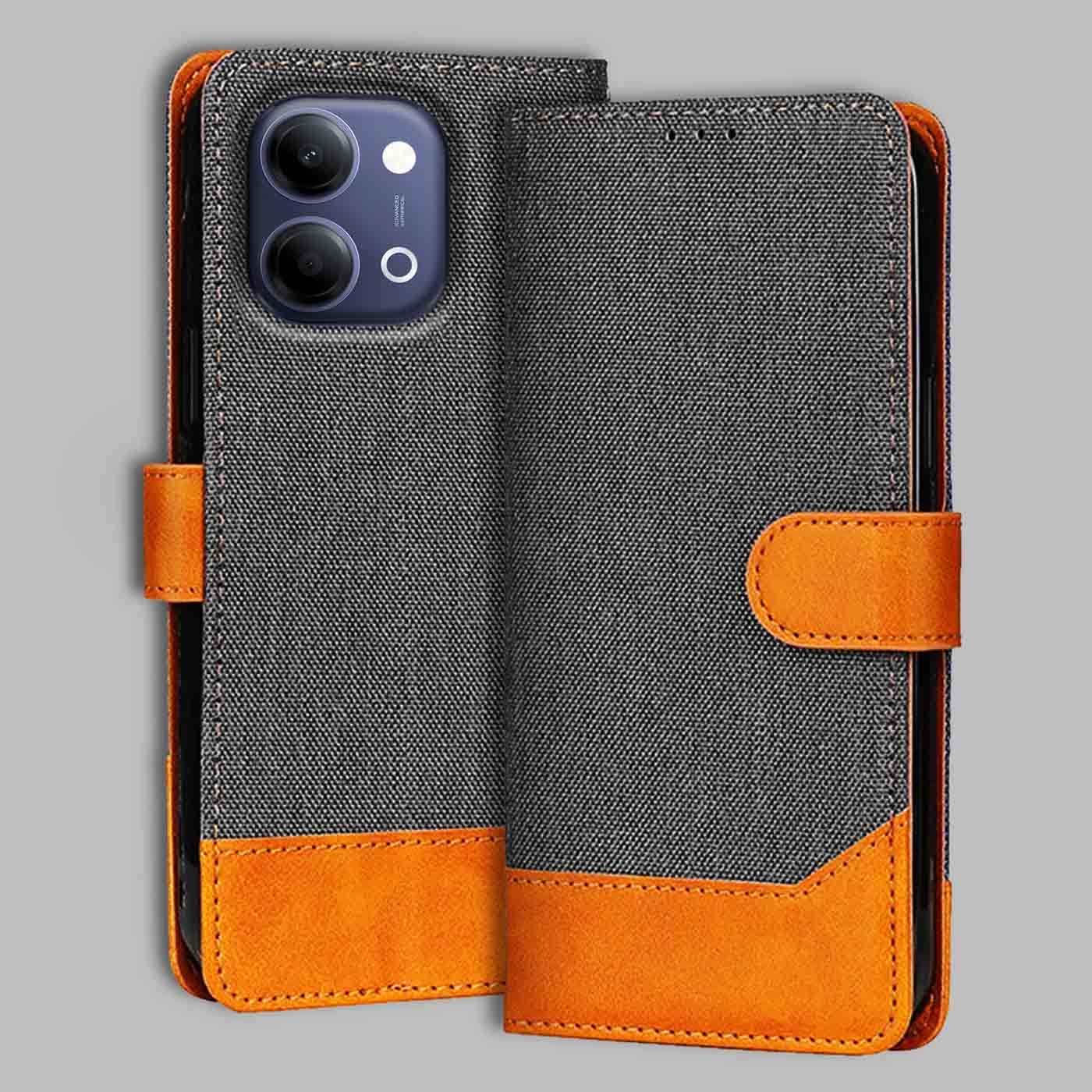 Vivo T5 Lite 5G flip cover in Grey — front view by Accesorios