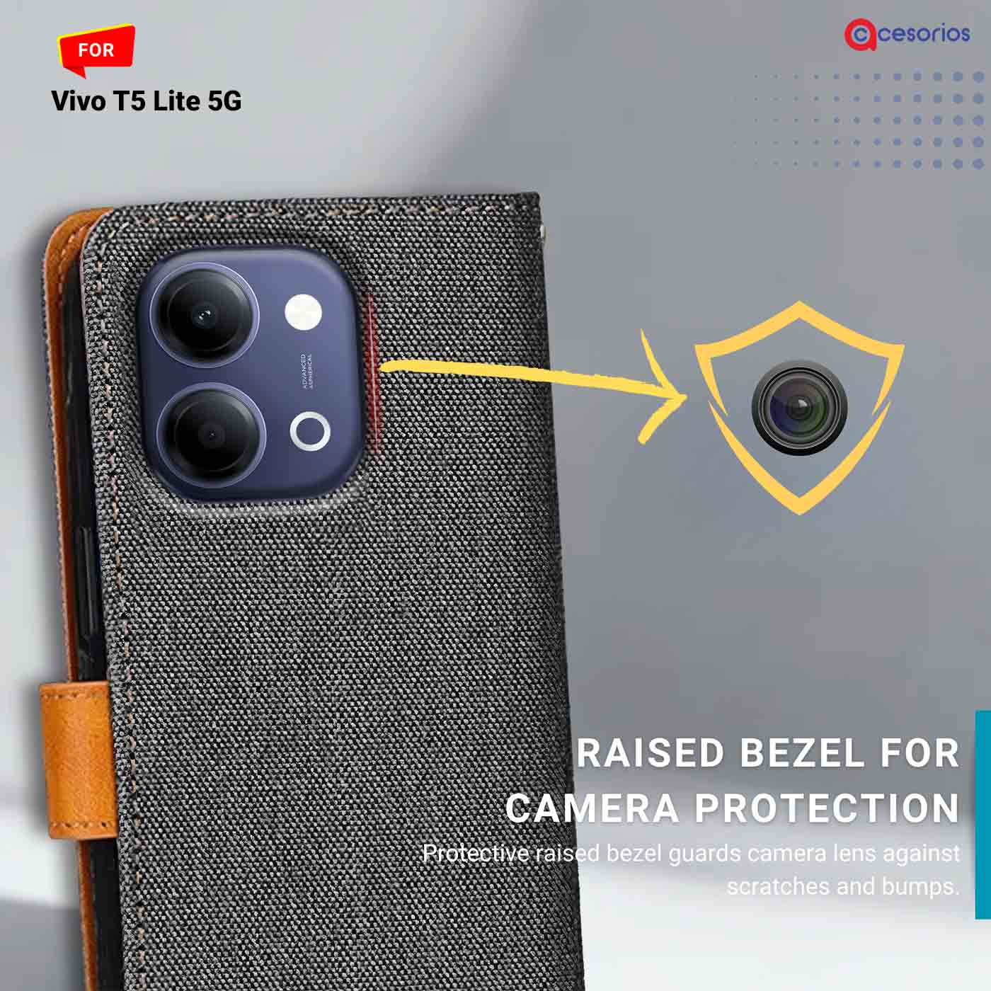 Denim & Leather back panel — Vivo T5 Lite 5G in Grey mobile case