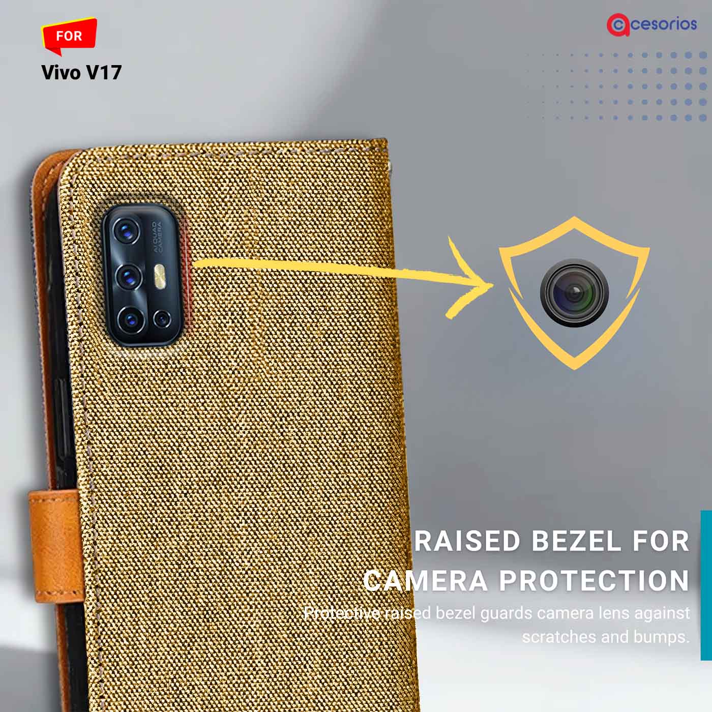 Accesorios Vivo V17 denim flip cover – Light Brown – Image 2 #color_light b