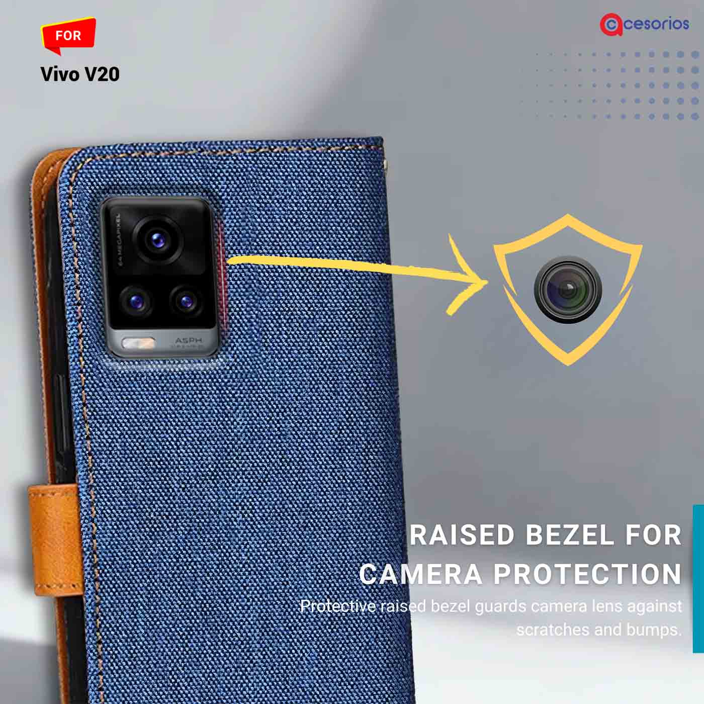 Denim & Leather back panel — Vivo V20 in Blue mobile case