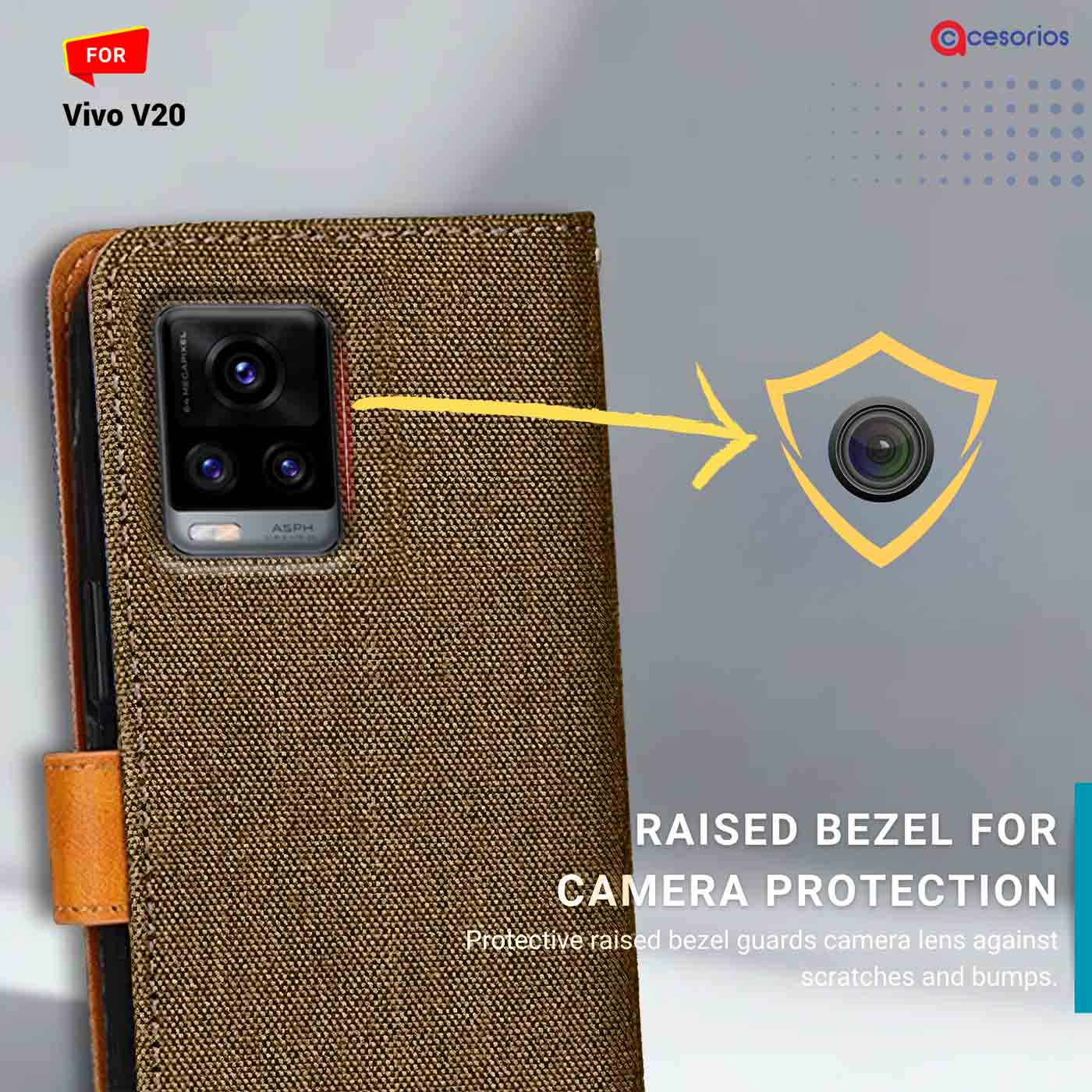 Accesorios Vivo V20 denim flip cover – Dark Brown – Image 2 #color_dark b