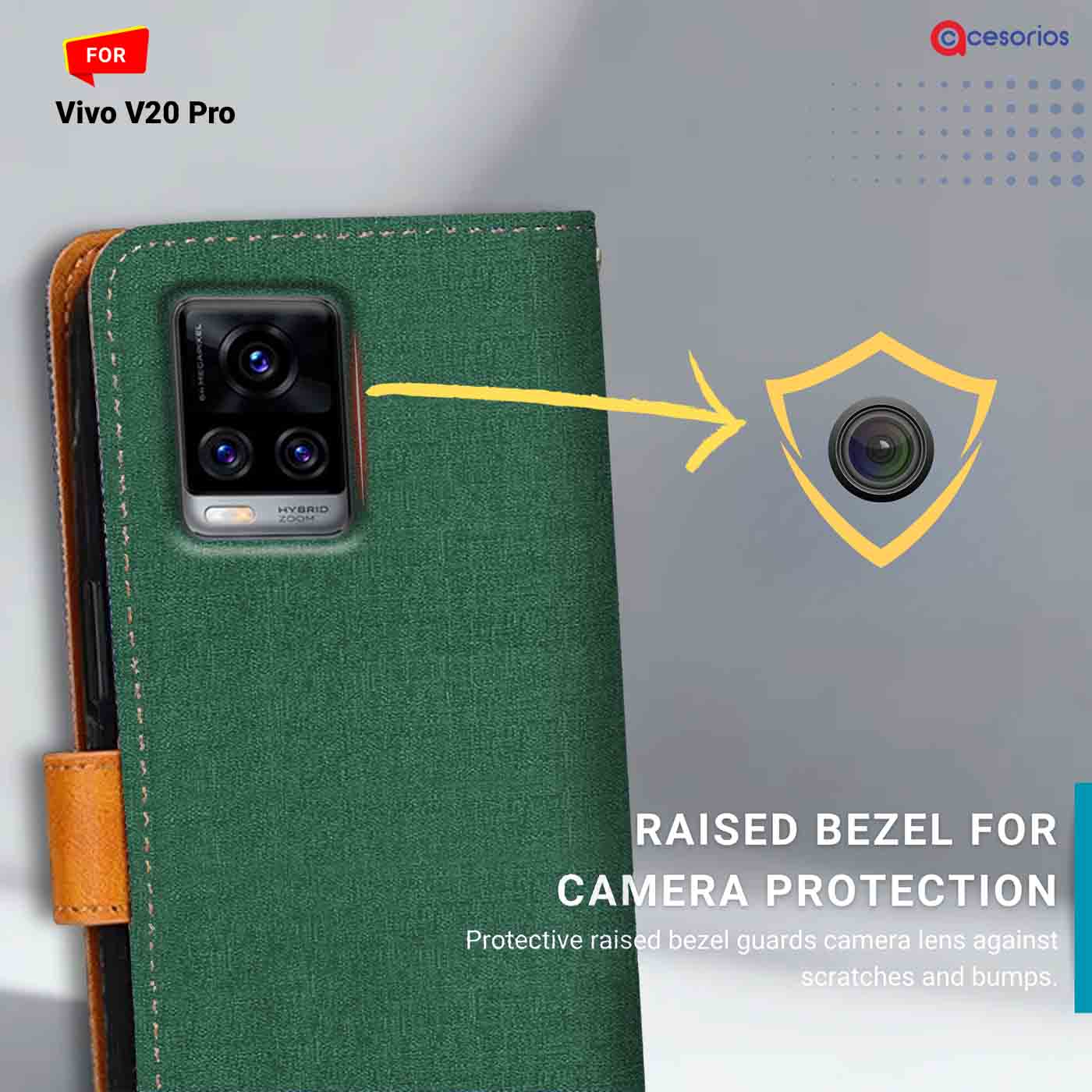 Accesorios Vivo V20 Pro denim flip cover – Green – Image 2 #color_g