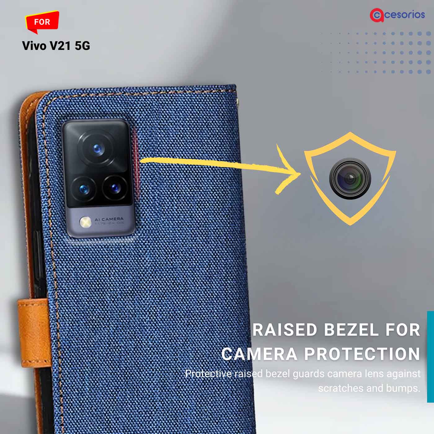 Accesorios Vivo V21 5G denim flip cover – Blue – Image 2 #color_