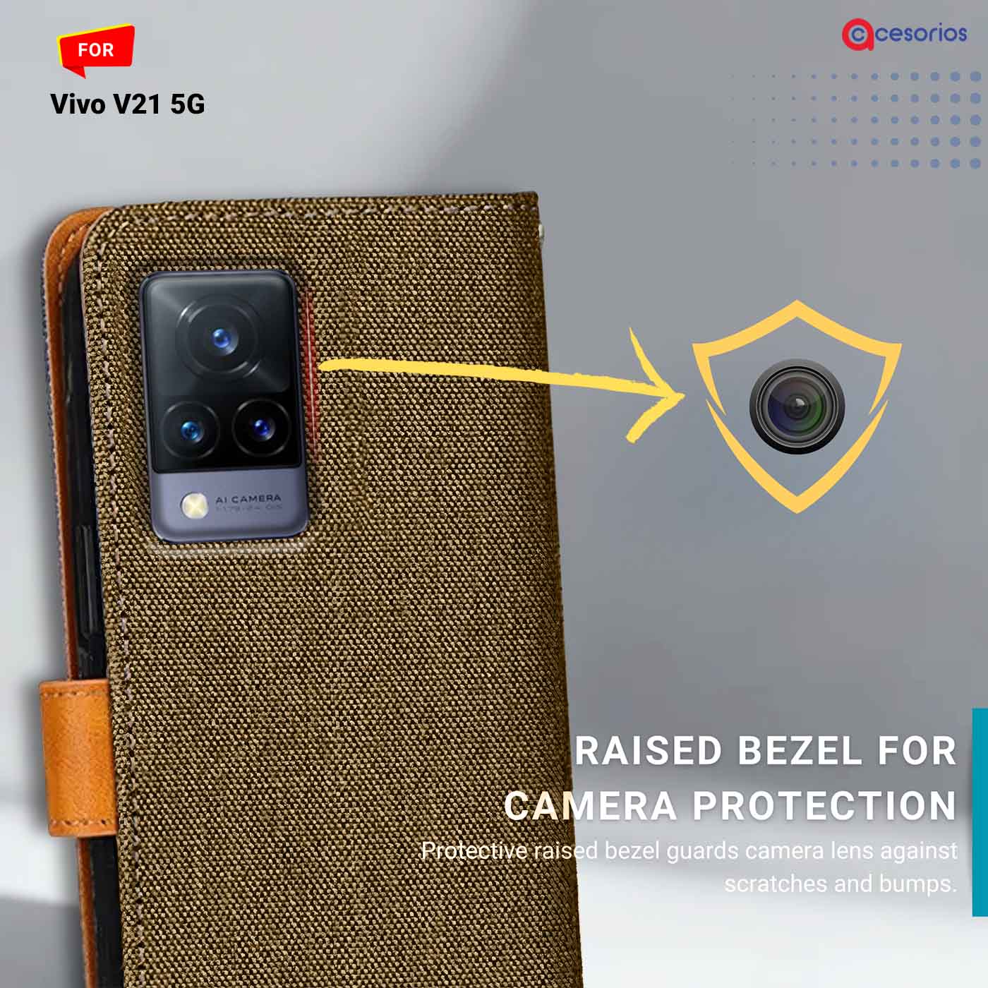 Accesorios Vivo V21 5G denim flip cover – Dark Brown – Image 2 #color_dark b