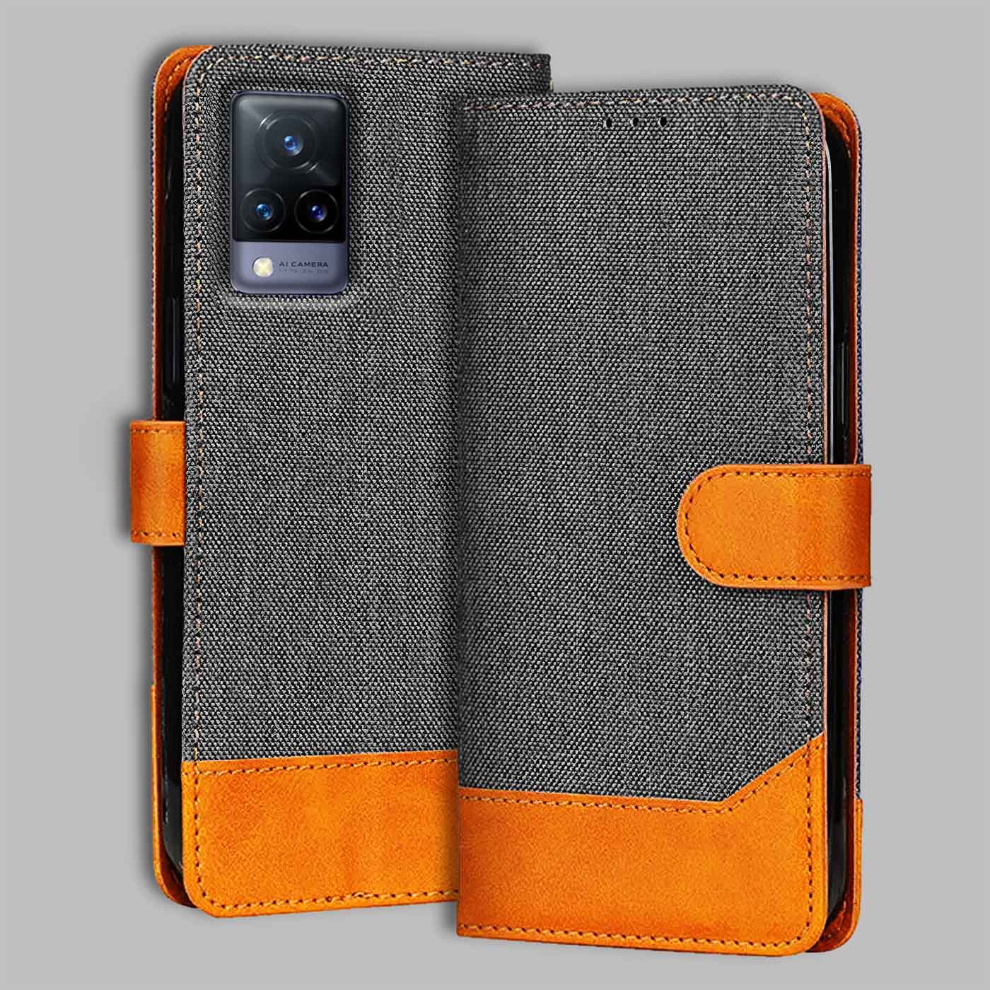 Accesorios Vivo V21 5G denim flip cover – Grey – Image 1 #color_