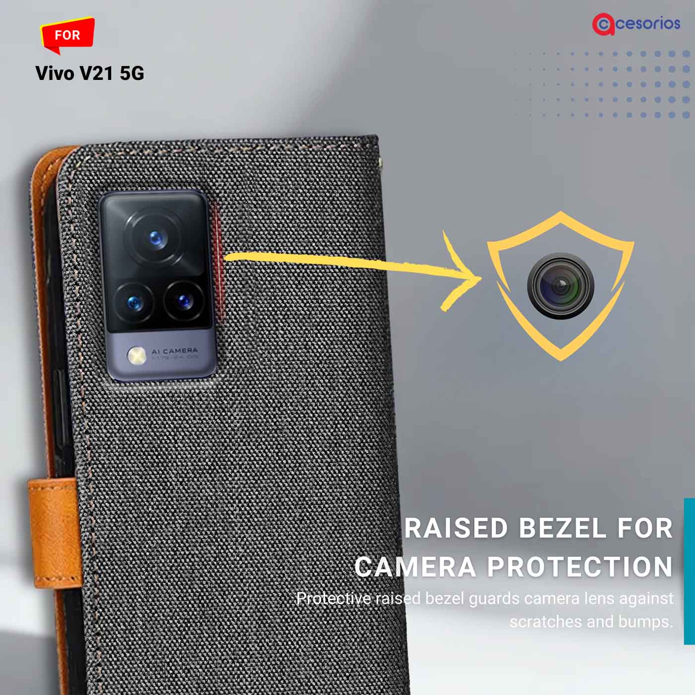 Accesorios Vivo V21 5G denim flip cover – Grey – Image 2 #color_