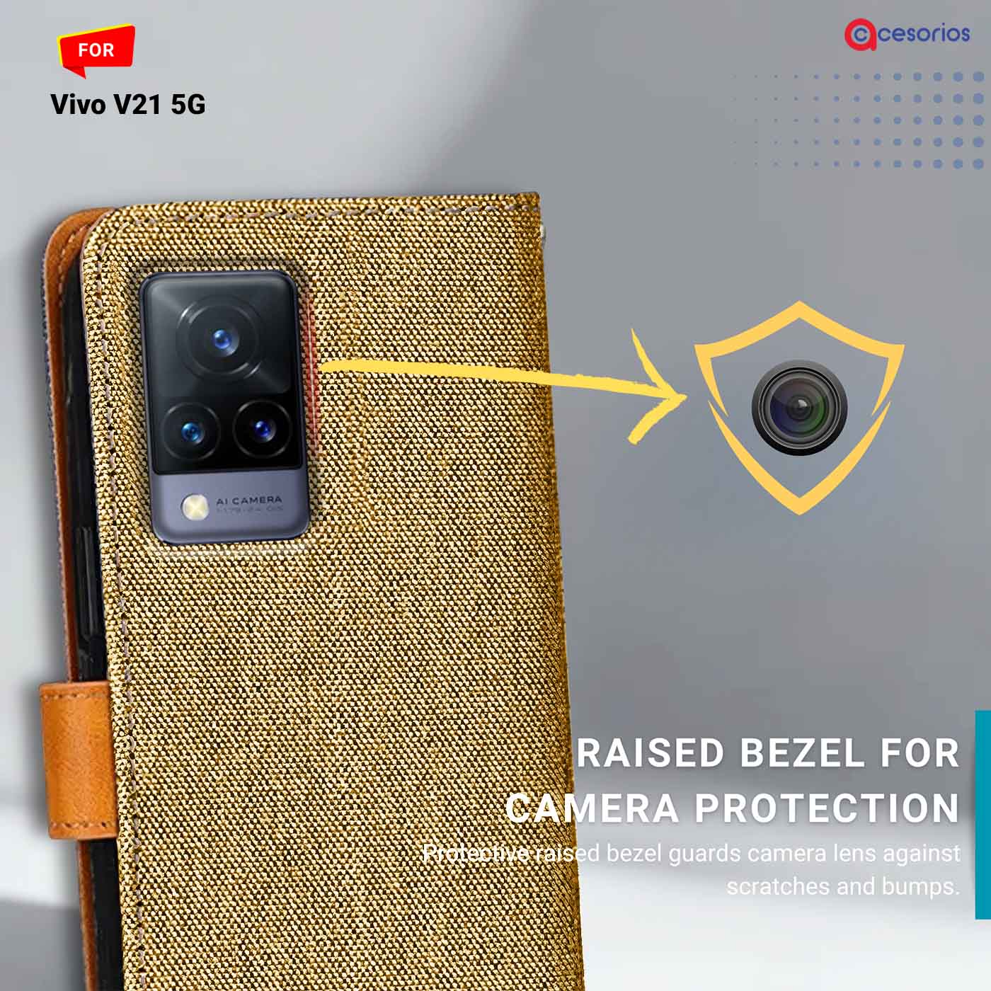 Accesorios Vivo V21 5G denim flip cover – Light Brown – Image 2 #color_light b