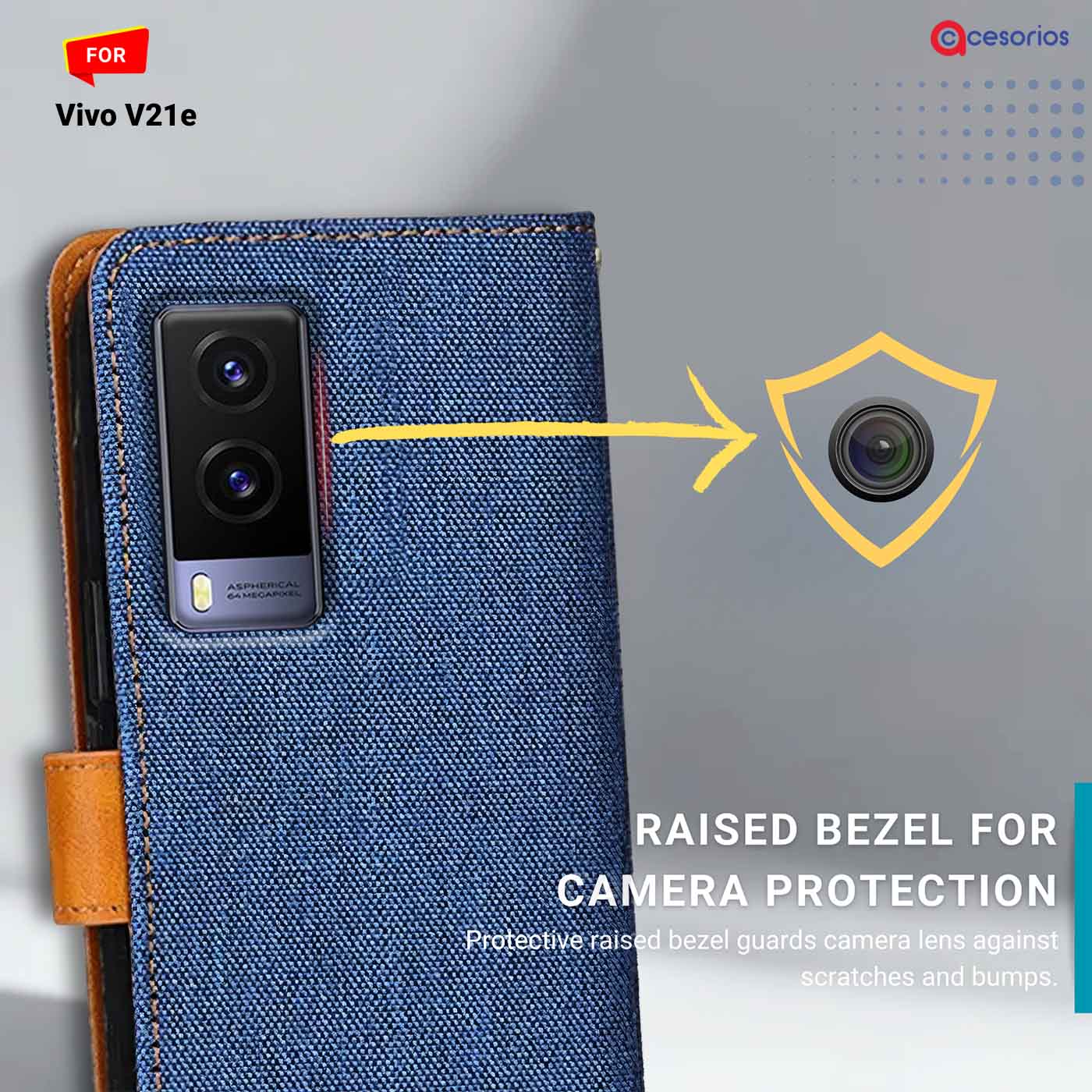 Denim & Leather back panel — Vivo V21E in Blue mobile case
