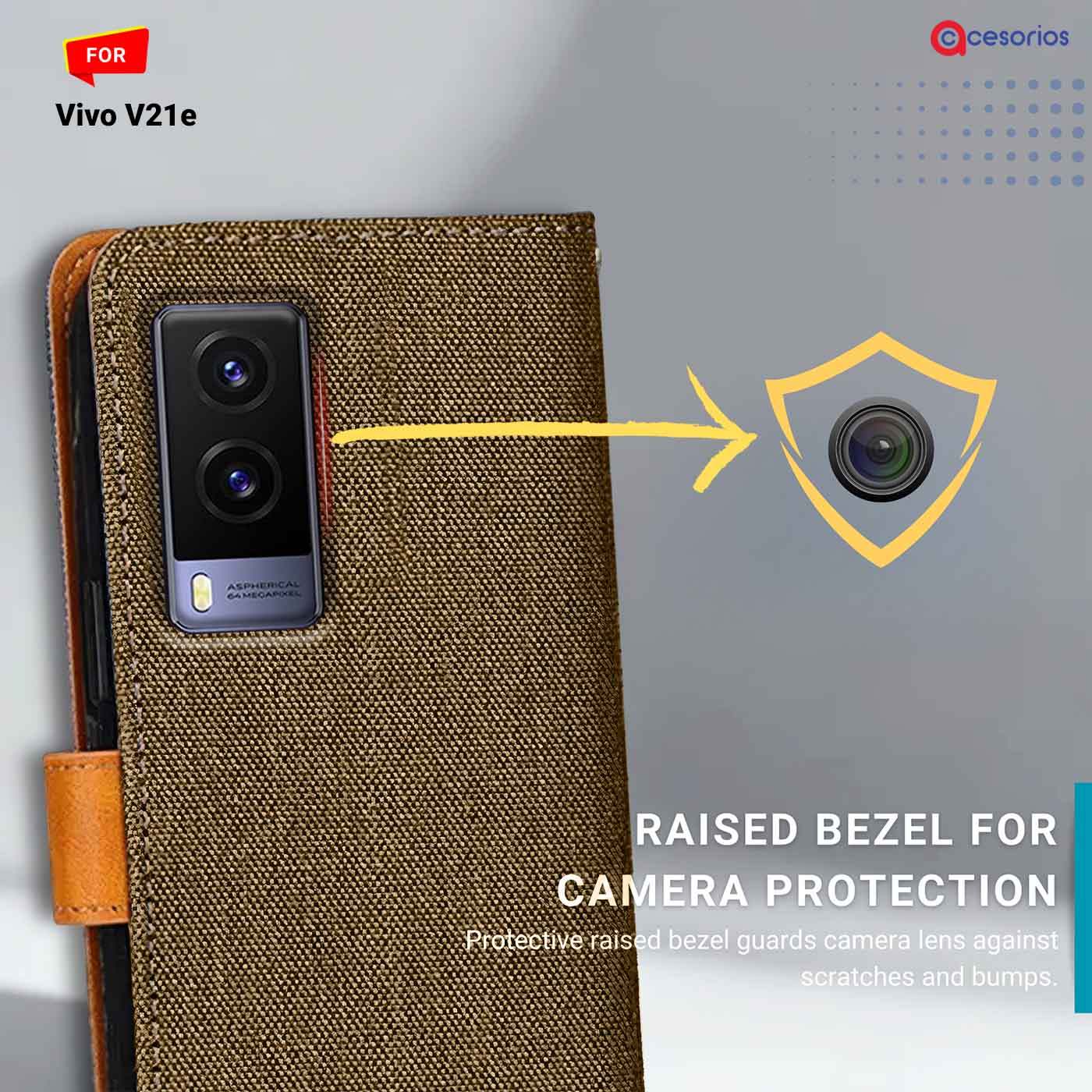 Accesorios Vivo V21E denim flip cover – Dark Brown – Image 2 #color_dark b