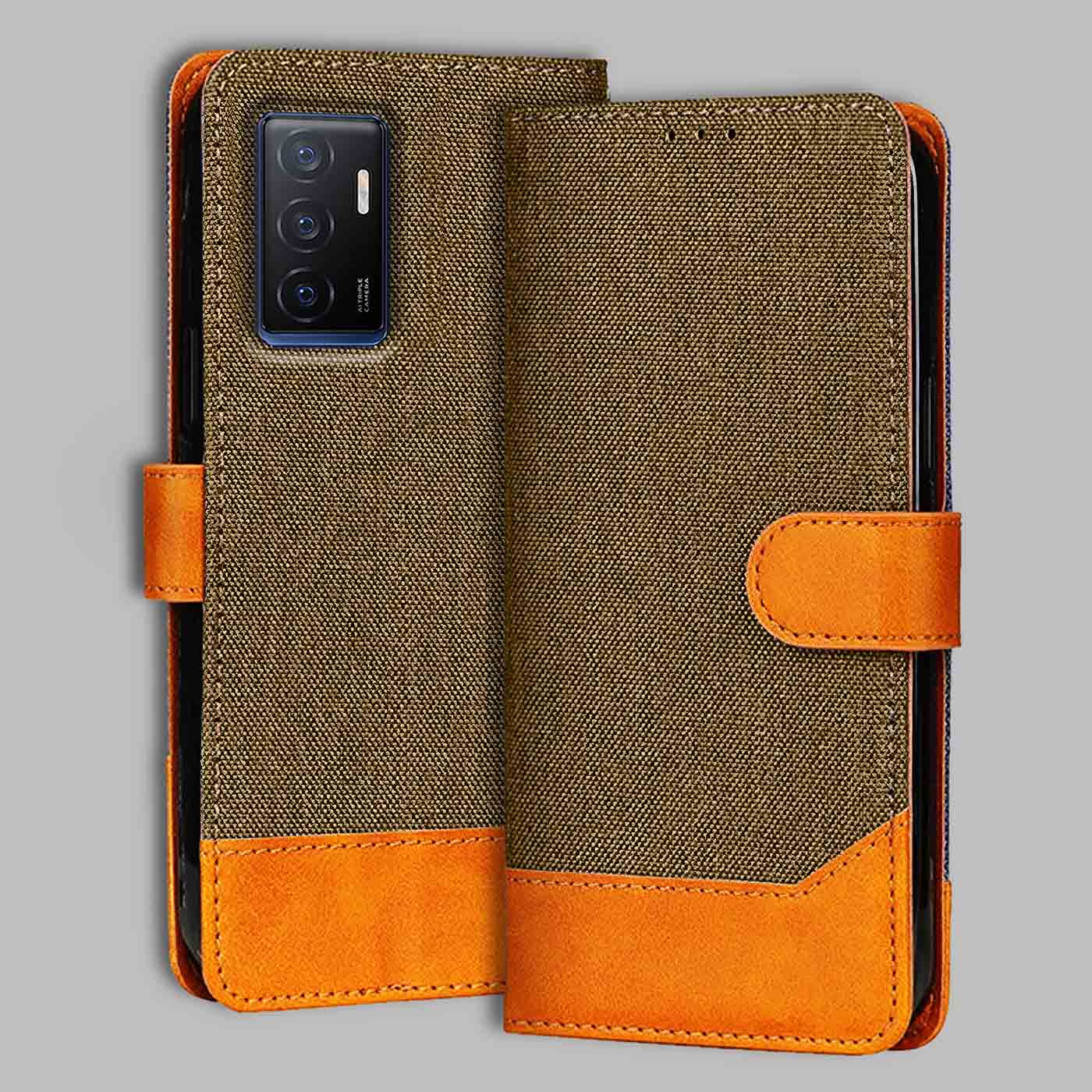 Accesorios Vivo V23E denim flip cover – Dark Brown – Image 1 #color_dark b