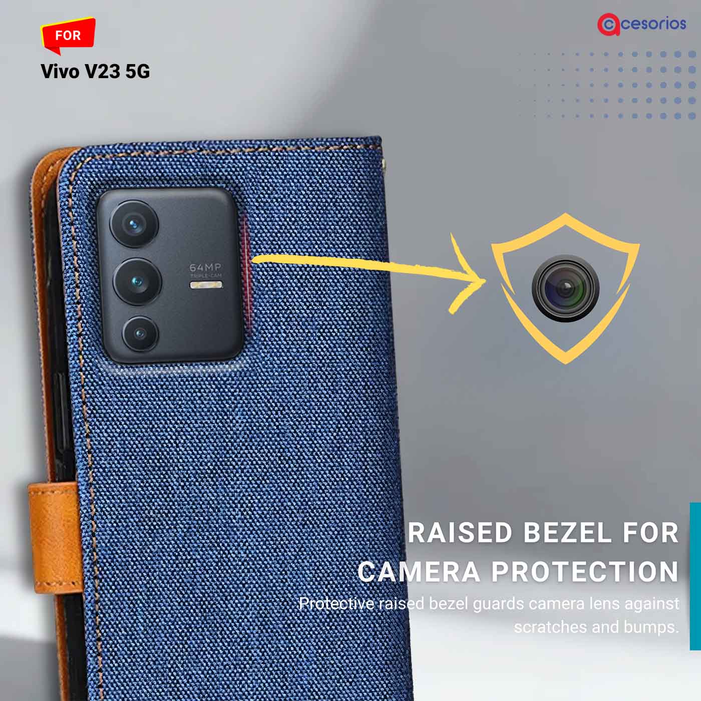 Denim & Leather back panel — Vivo V23 5G in Blue mobile case
