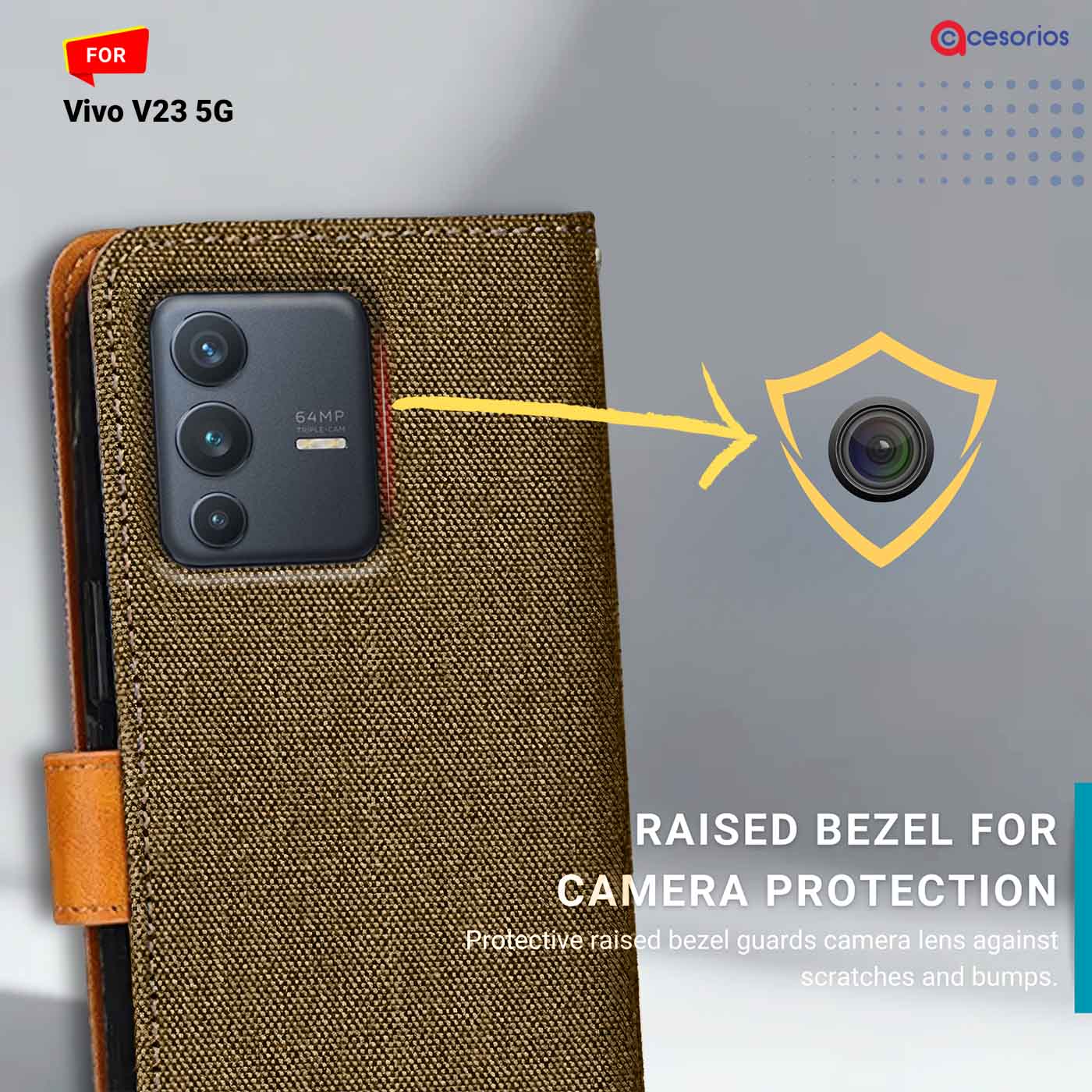 Denim & Leather back panel — Vivo V23 5G in Dark Brown mobile case