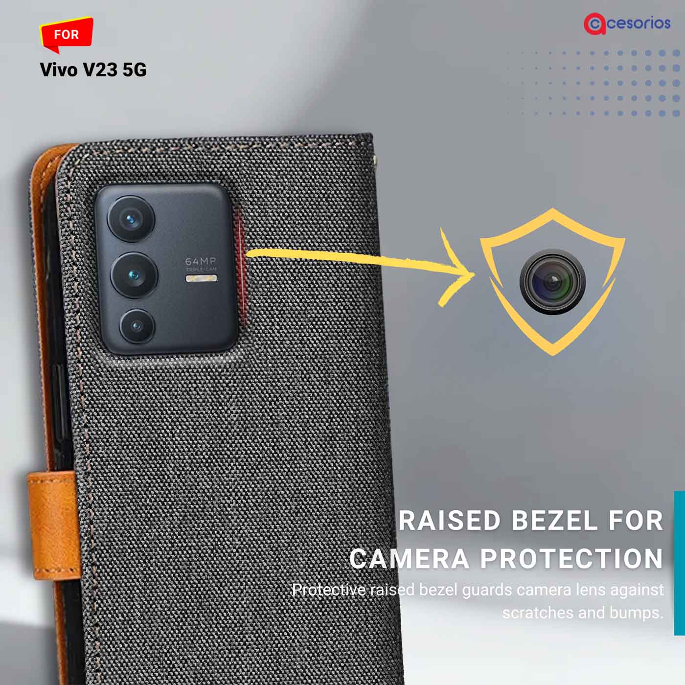 Accesorios Vivo V23 5G denim flip cover – Grey – Image 2 #color_