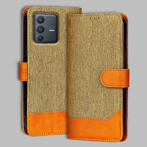Vivo V23 5G Flip Cover — Denim, Camel Beige after a year of daily use