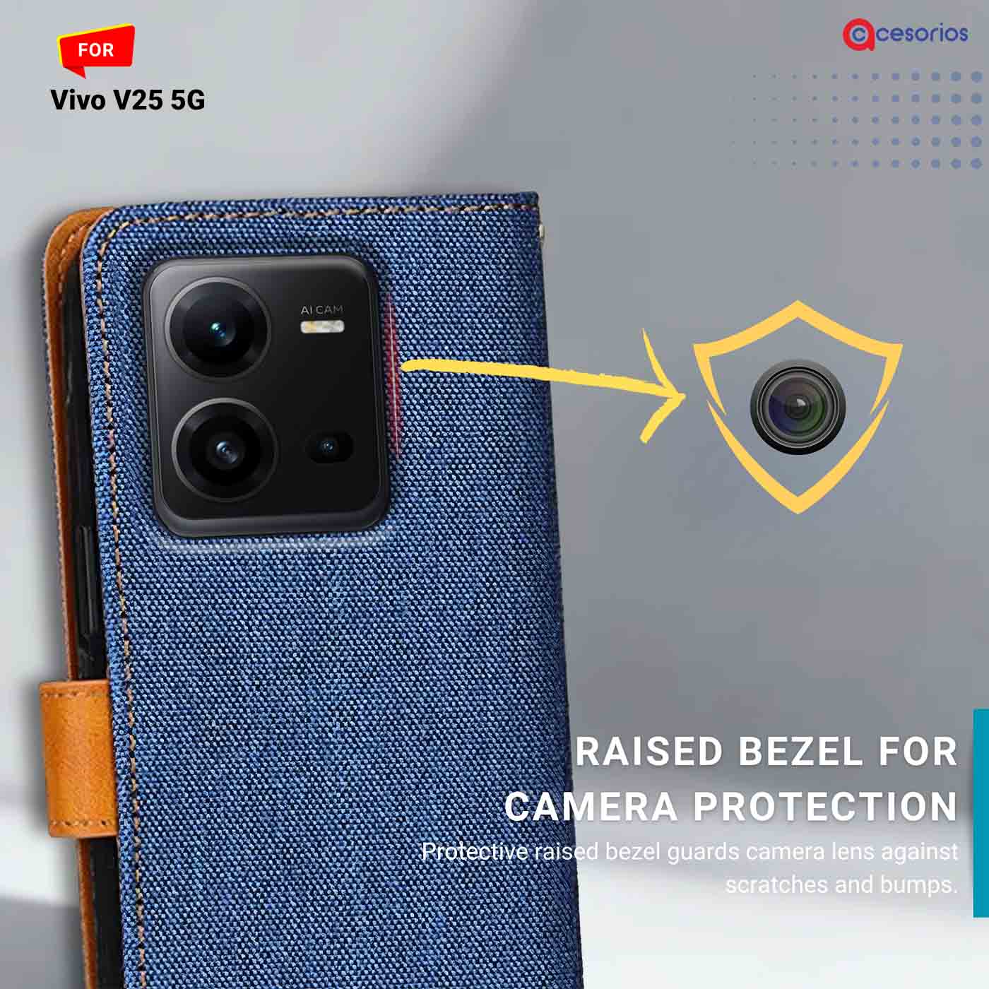Denim & Leather back panel — Vivo V25 in Blue mobile case