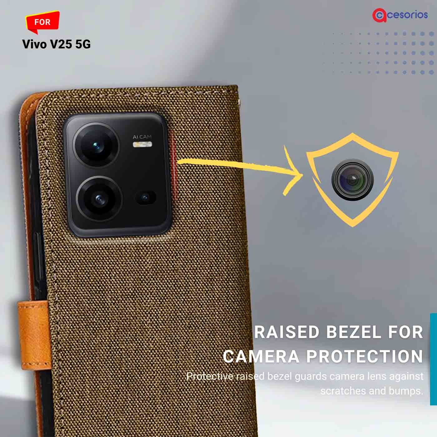 Denim & Leather back panel — Vivo V25 in Dark Brown mobile case