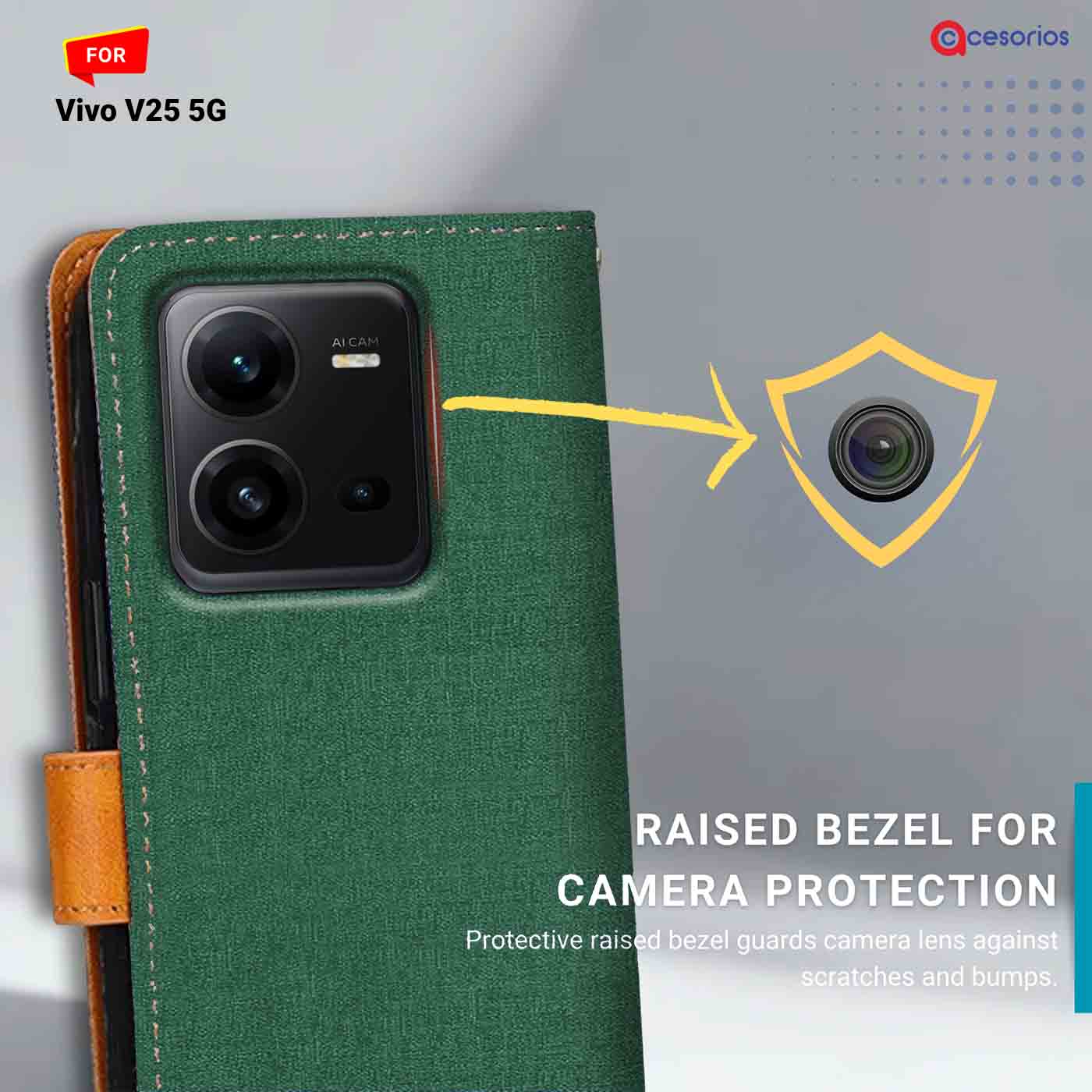 Canvas & Suede back panel — Vivo V25 in Green mobile case