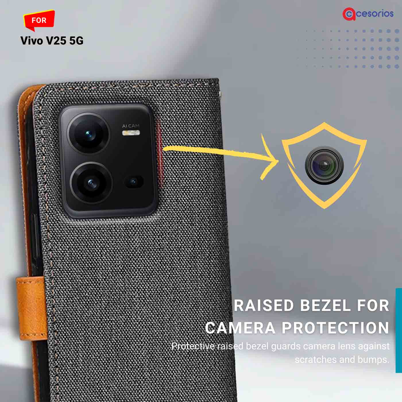 Denim & Leather back panel — Vivo V25 in Grey mobile case
