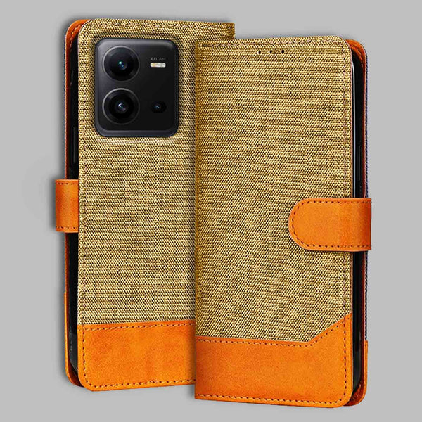 Vivo V25 Flip Cover — Denim, Camel Beige after a year of daily use