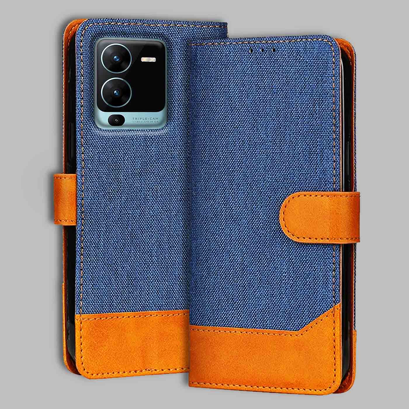 Vivo V25 Pro 5G flip cover in Blue — front view by Accesorios