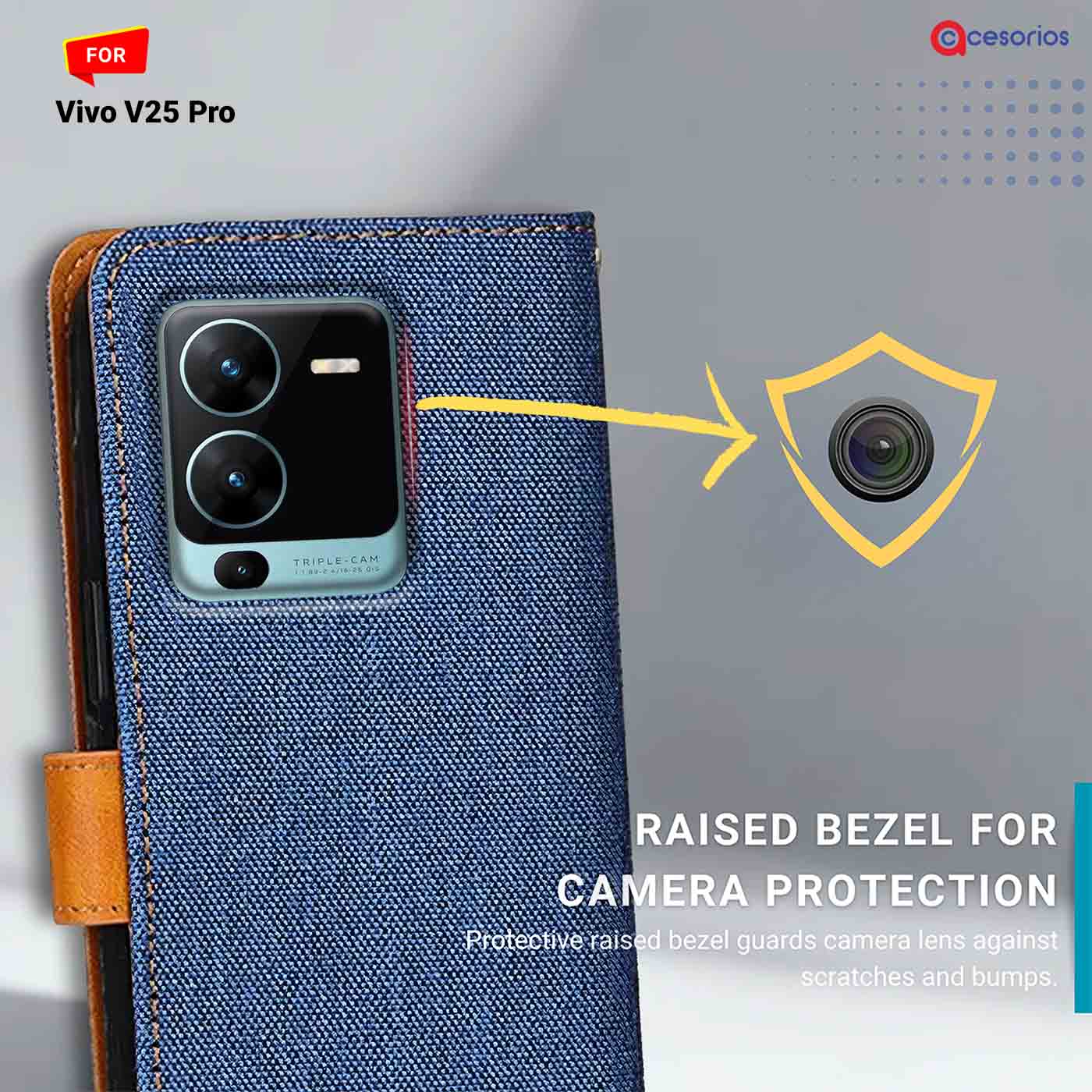 Denim & Leather back panel — Vivo V25 Pro 5G in Blue mobile case